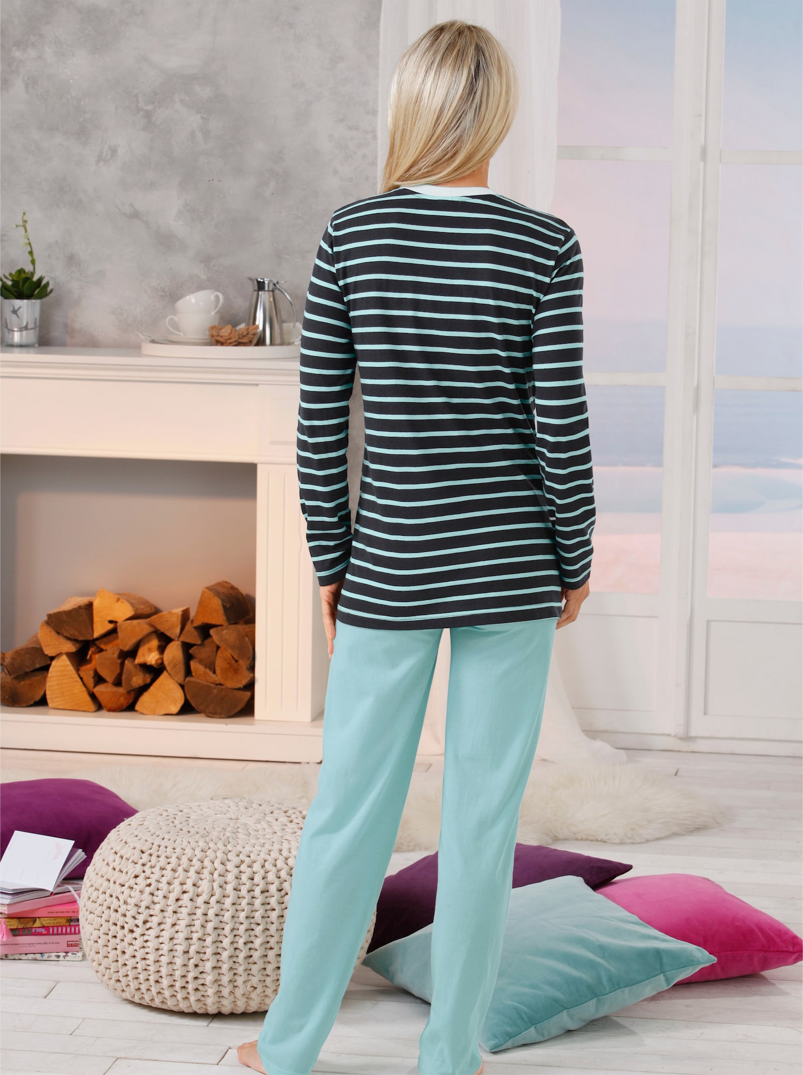 wäschepur Schlafanzüge im Doppelpack - marine-geringelt + mint-geringelt