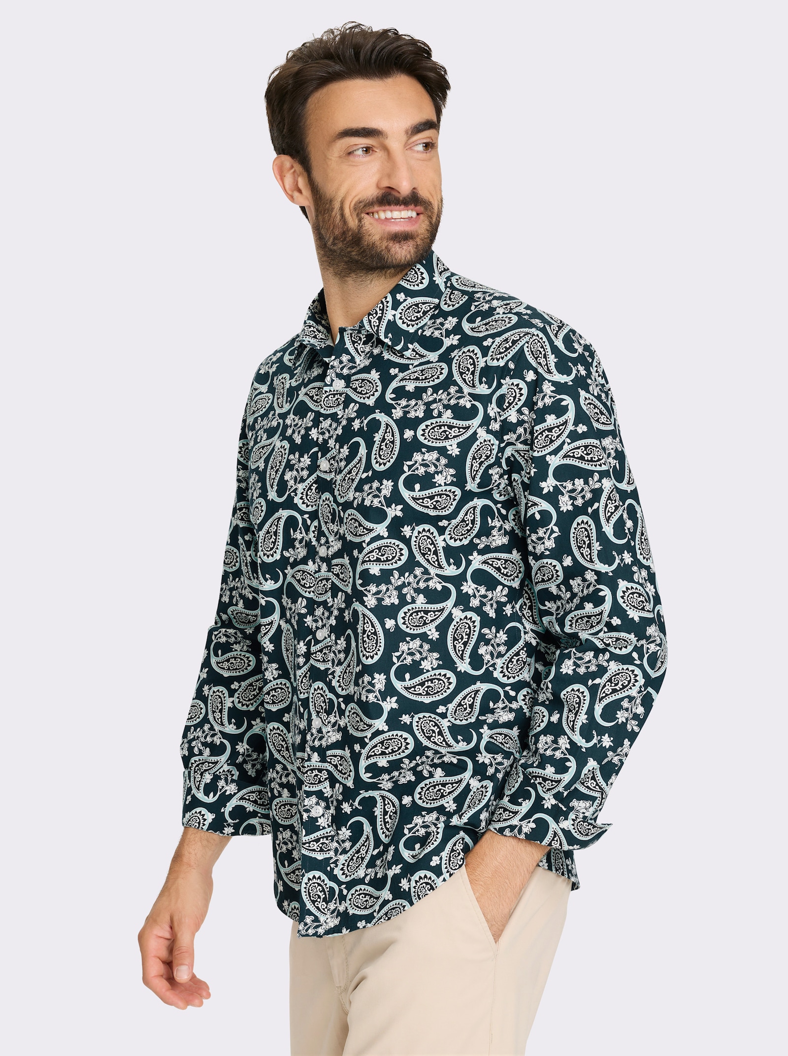 Marco Donati Langarmhemd mit Paisley-Muster - dunkelblau-weiß-bedruckt