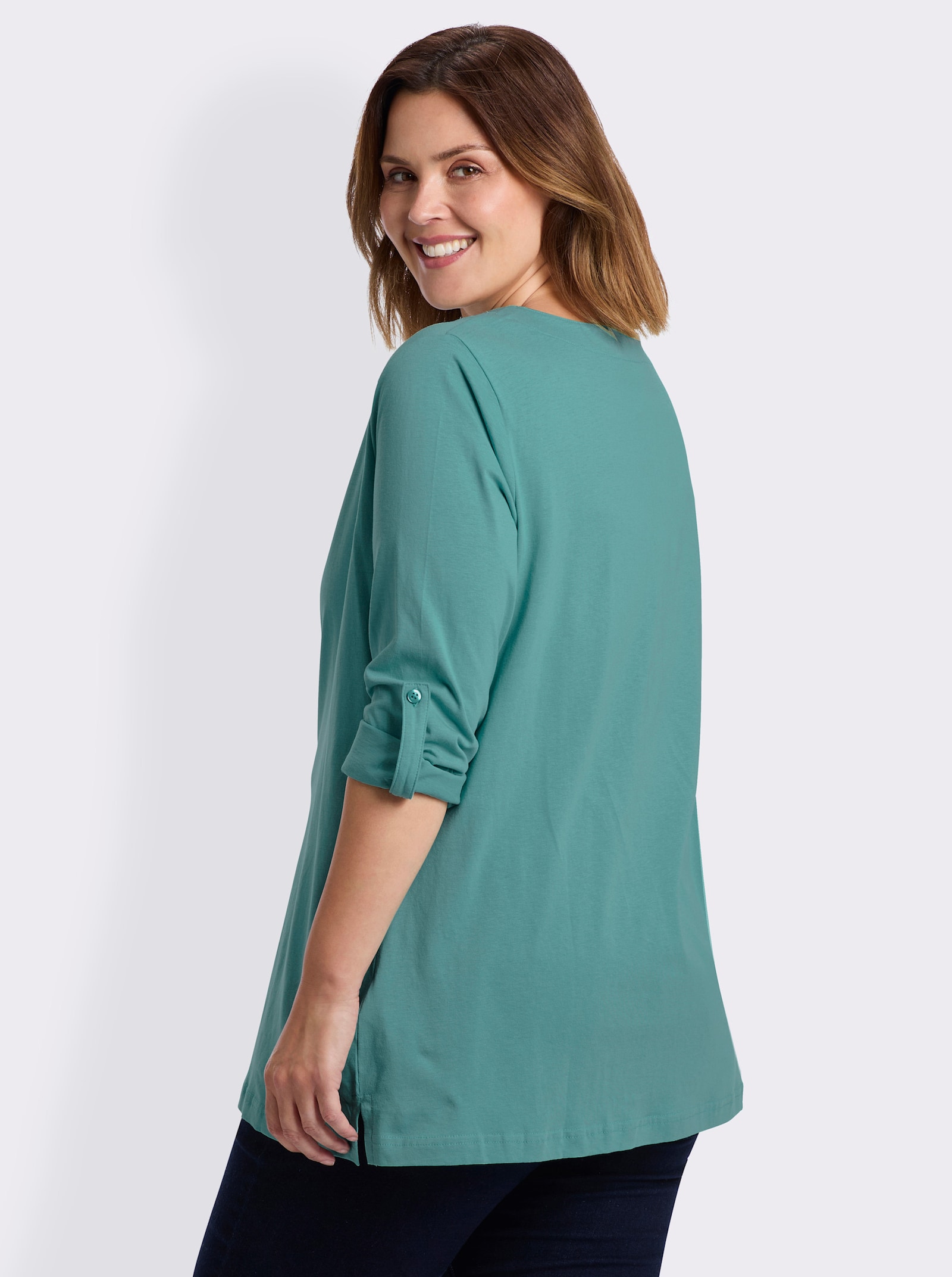 Longshirt mit Ärmeln zum Krempeln - türkis