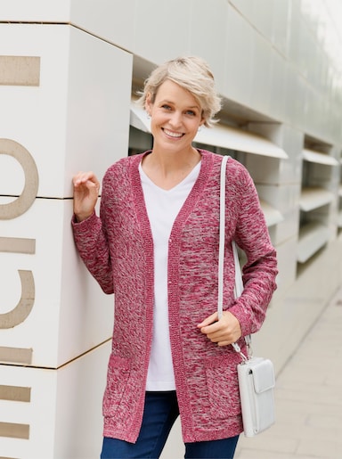 Longstrickjacke - bordeaux-ecru-meliert