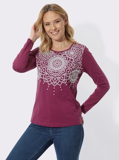 Langarmshirt mit Ornament-Druck - malve-ecru-bedruckt