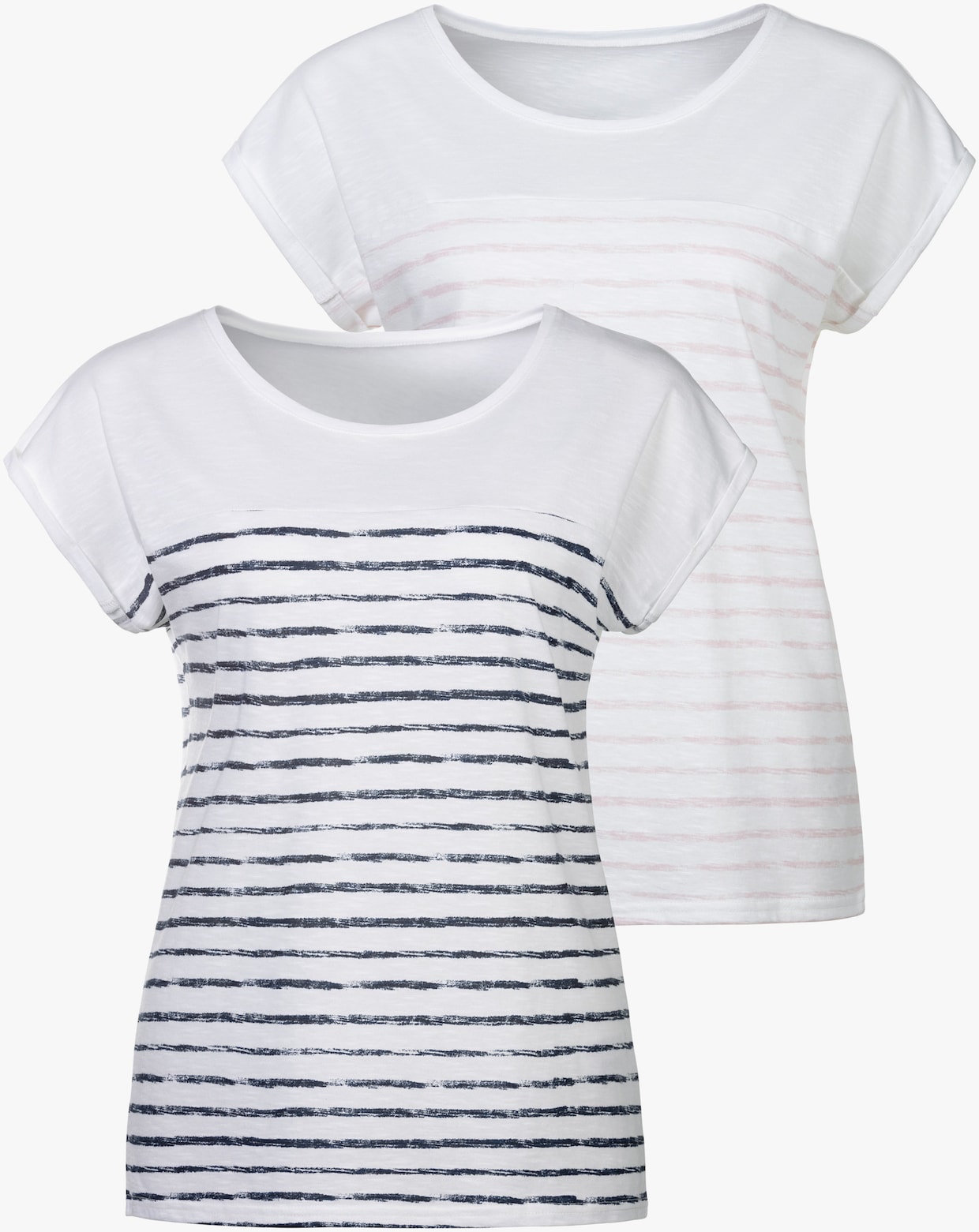 Beachtime T-shirt - wit/marine, wit/roze