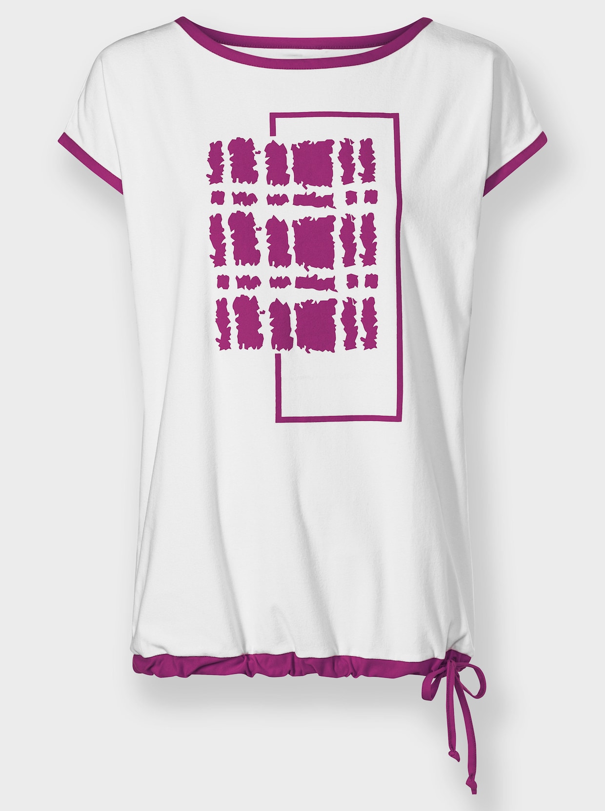 Rundhalsshirt - ecru-magenta-bedruckt