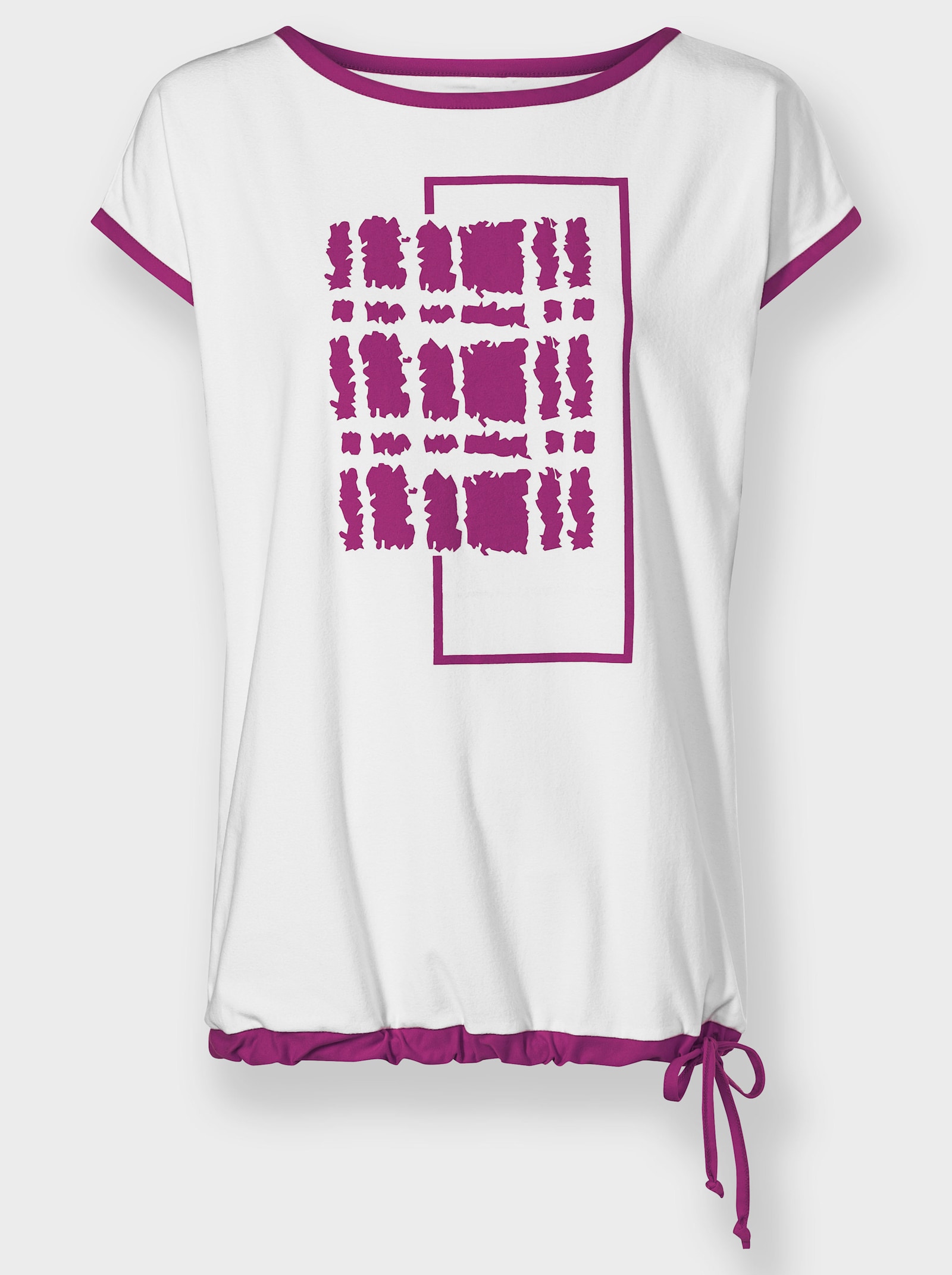 Print-Shirt mit U-Boot-Ausschnitt - ecru-magenta-bedruckt