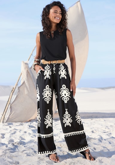 LASCANA Pantalon - noir-sable imprimé