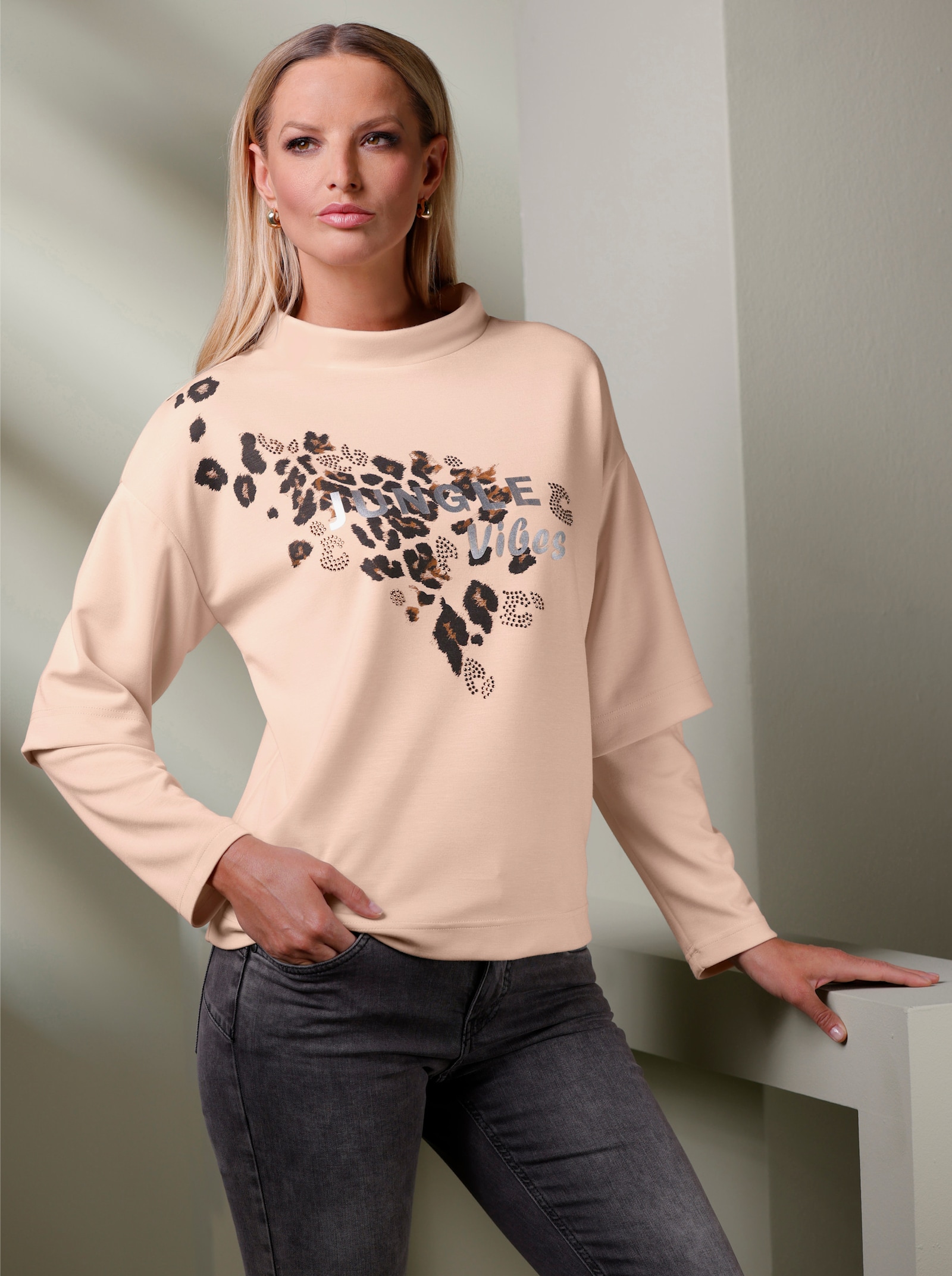 heine Sweatshirt mit Animal-Print-Detail - elfenbein