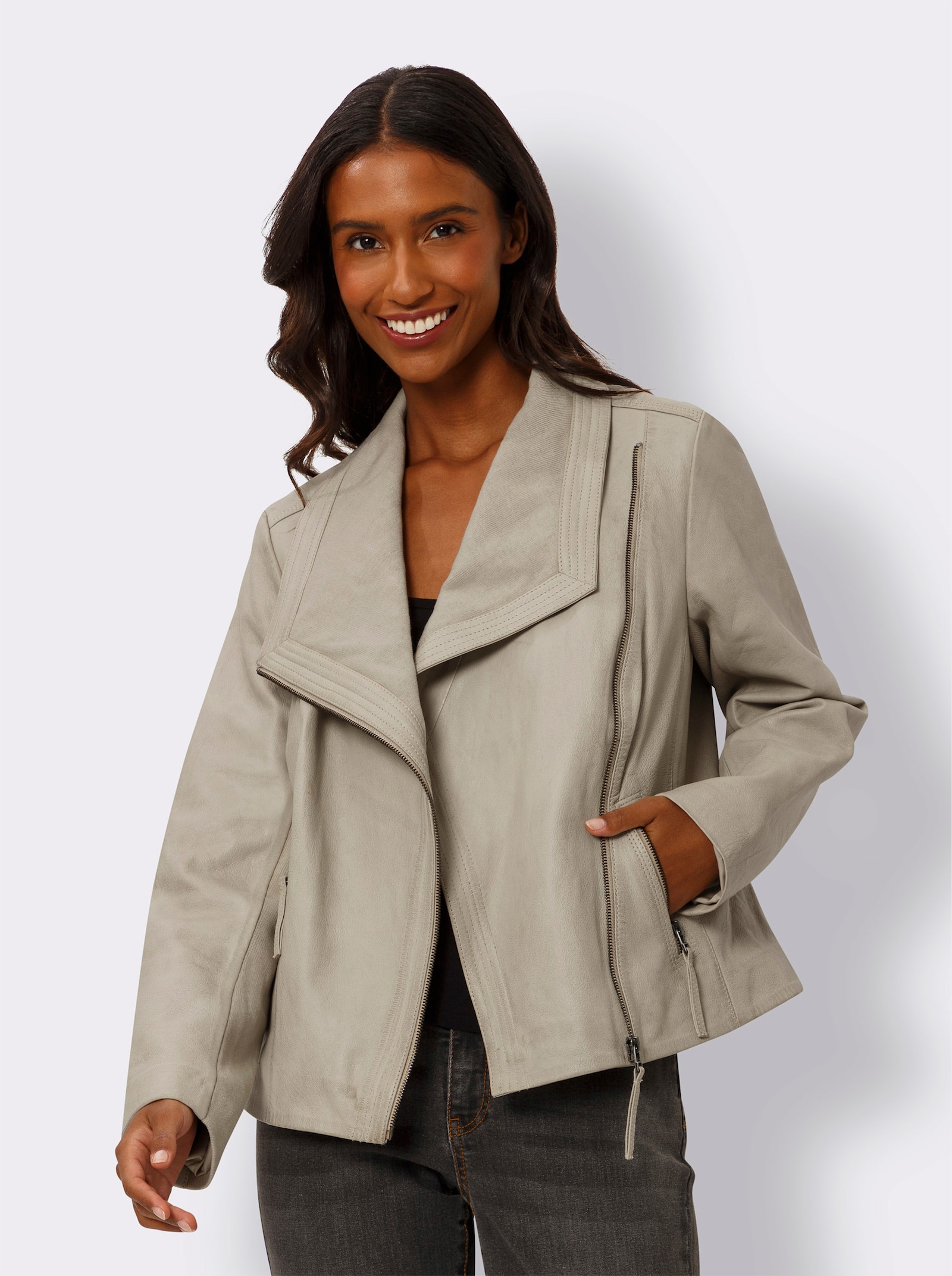 heine Lederjacke in taillierter Schnittform - sand