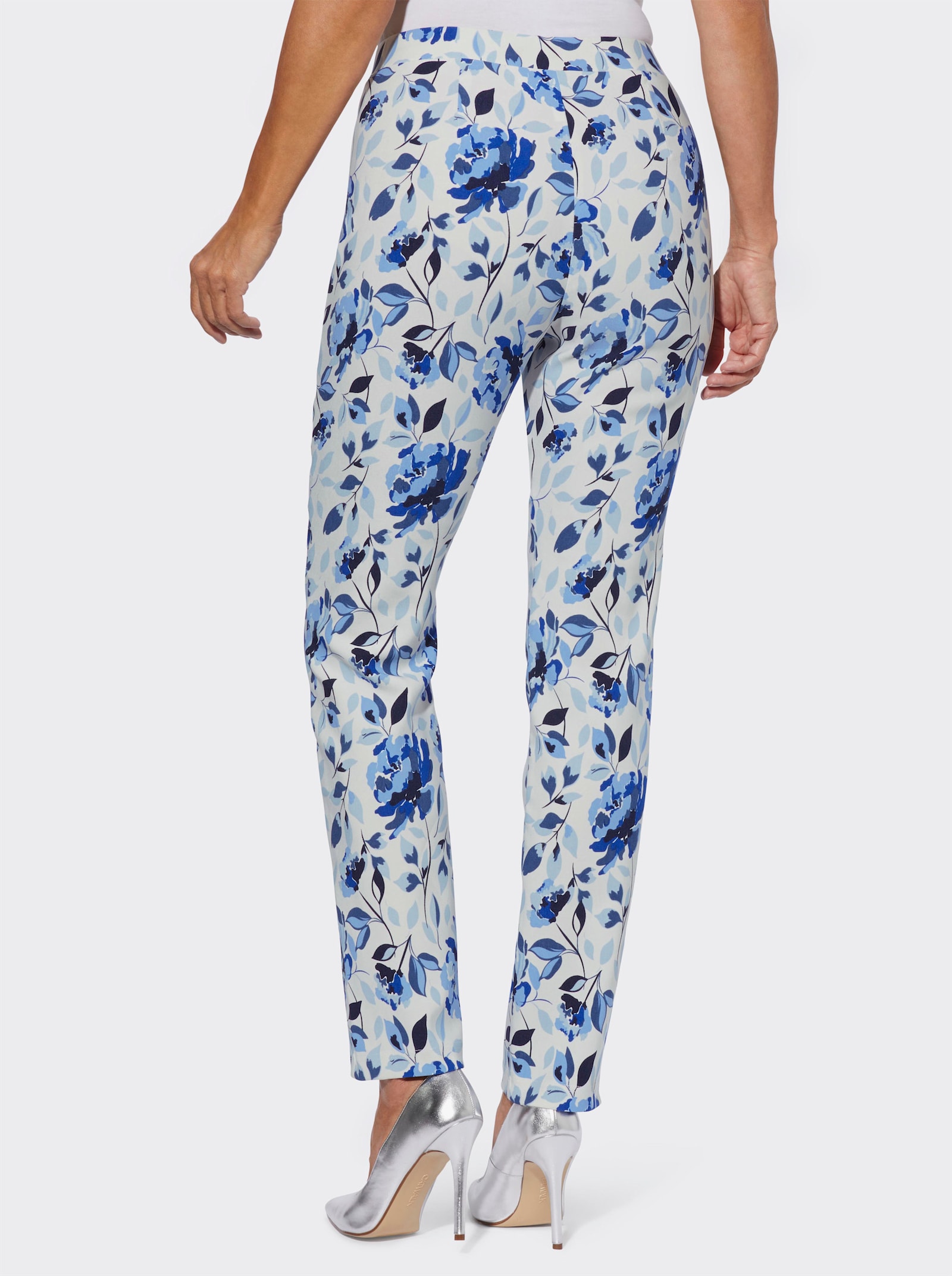 Bengalinebroek met bloemenprint - wit/marine geprint