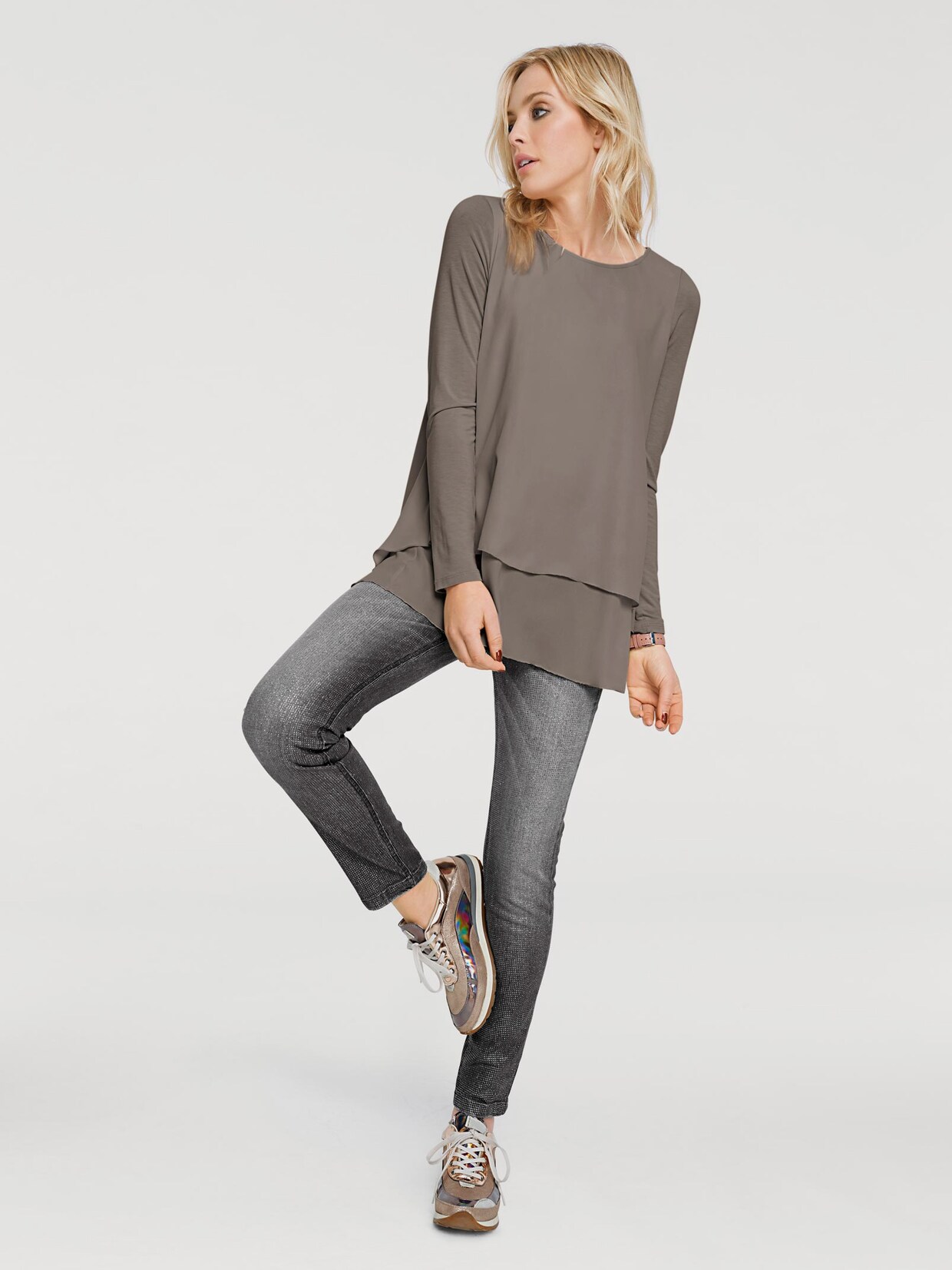 Linea Tesini Shirt met ronde hals - taupe
