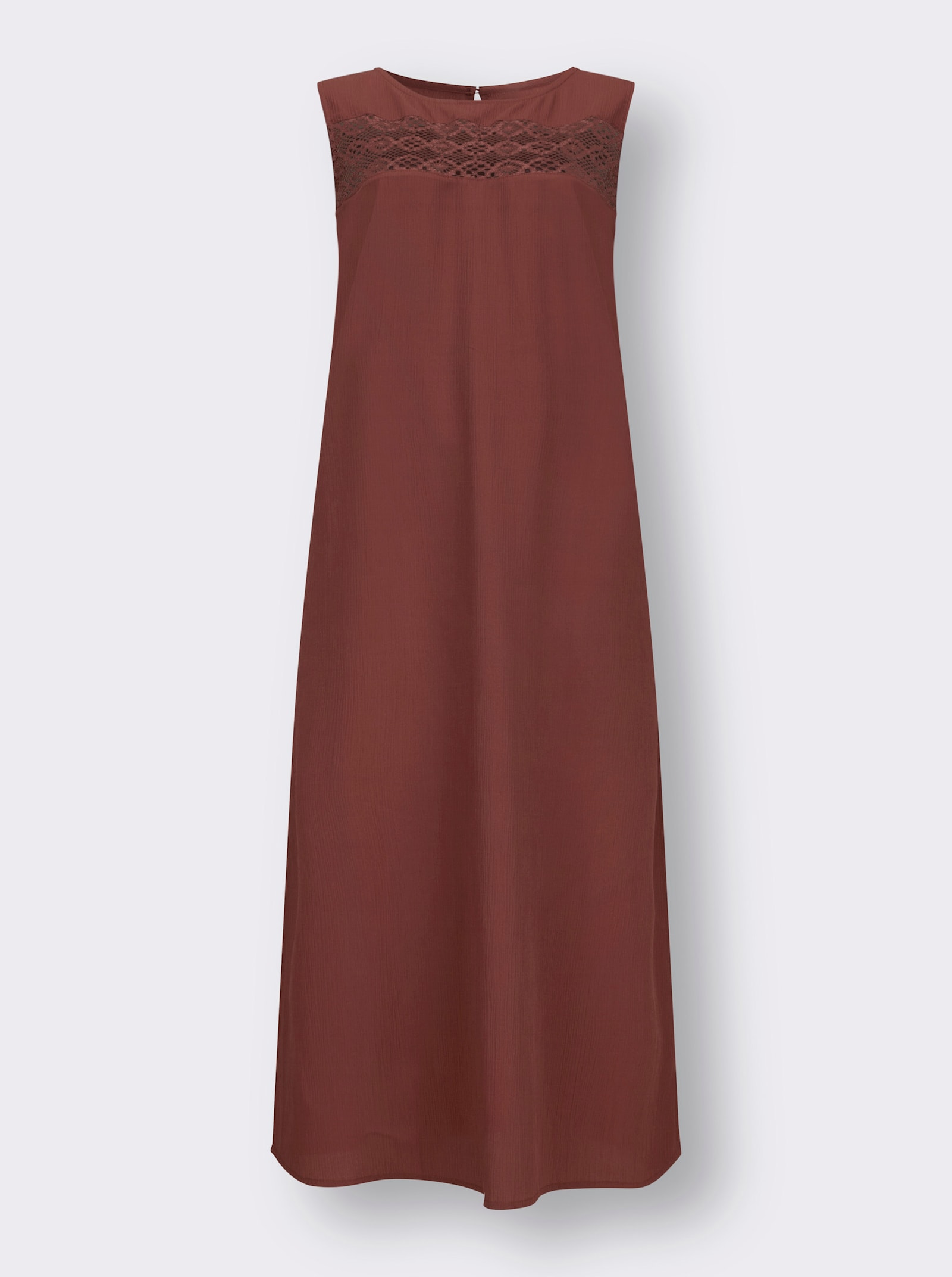 Trägerkleid mit langen Seitenschlitzen, bügelfrei - rotbraun