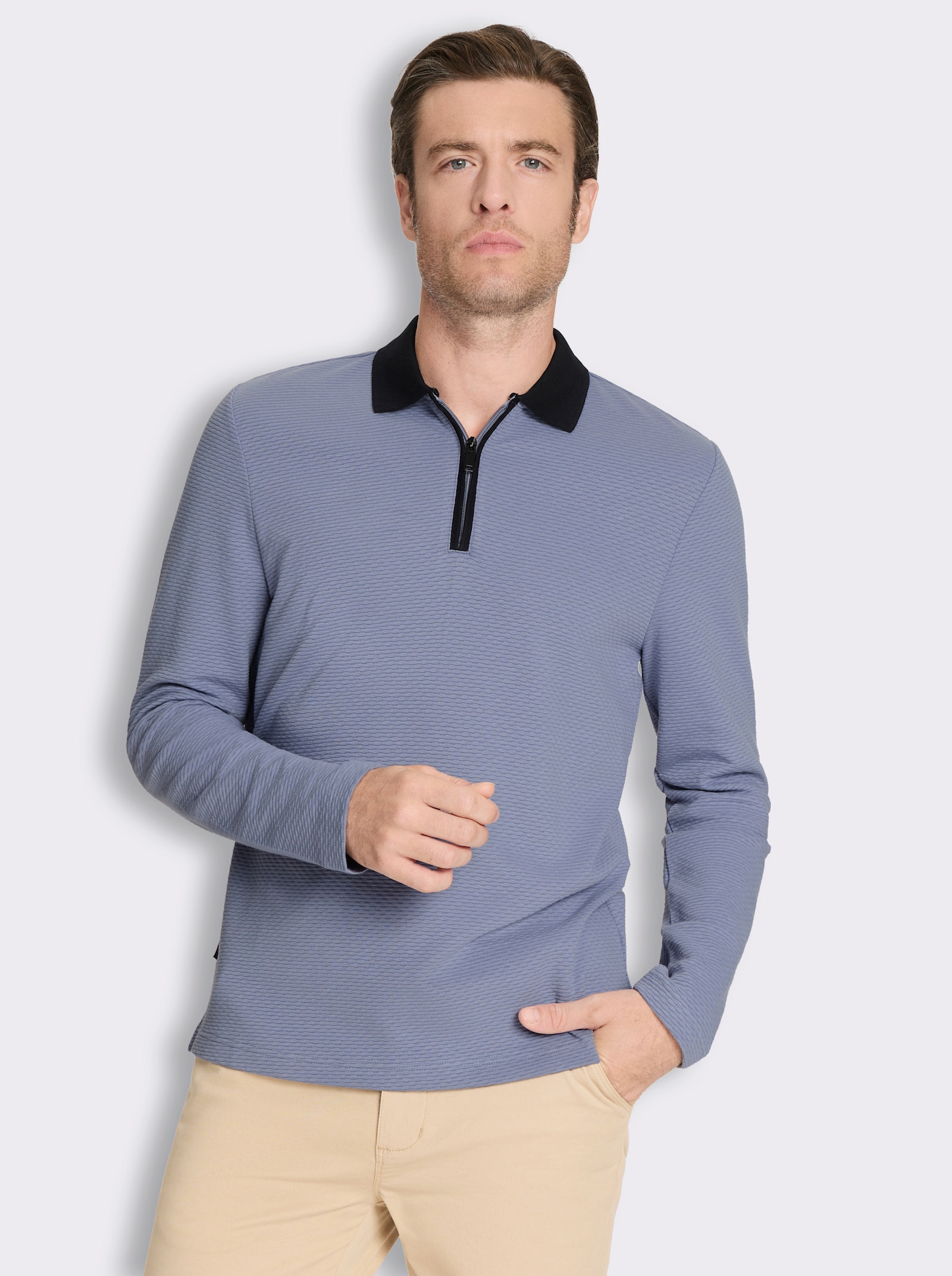 Marco Donati Langarm-Poloshirt mit Reißverschluss - taubenblau