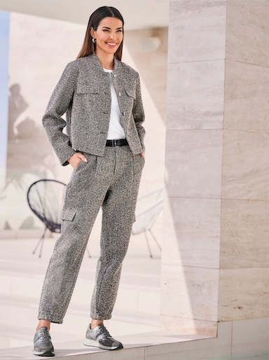 heine Hosenanzug mit Schmuckknöpfen - schwarz-weiß-gemustert