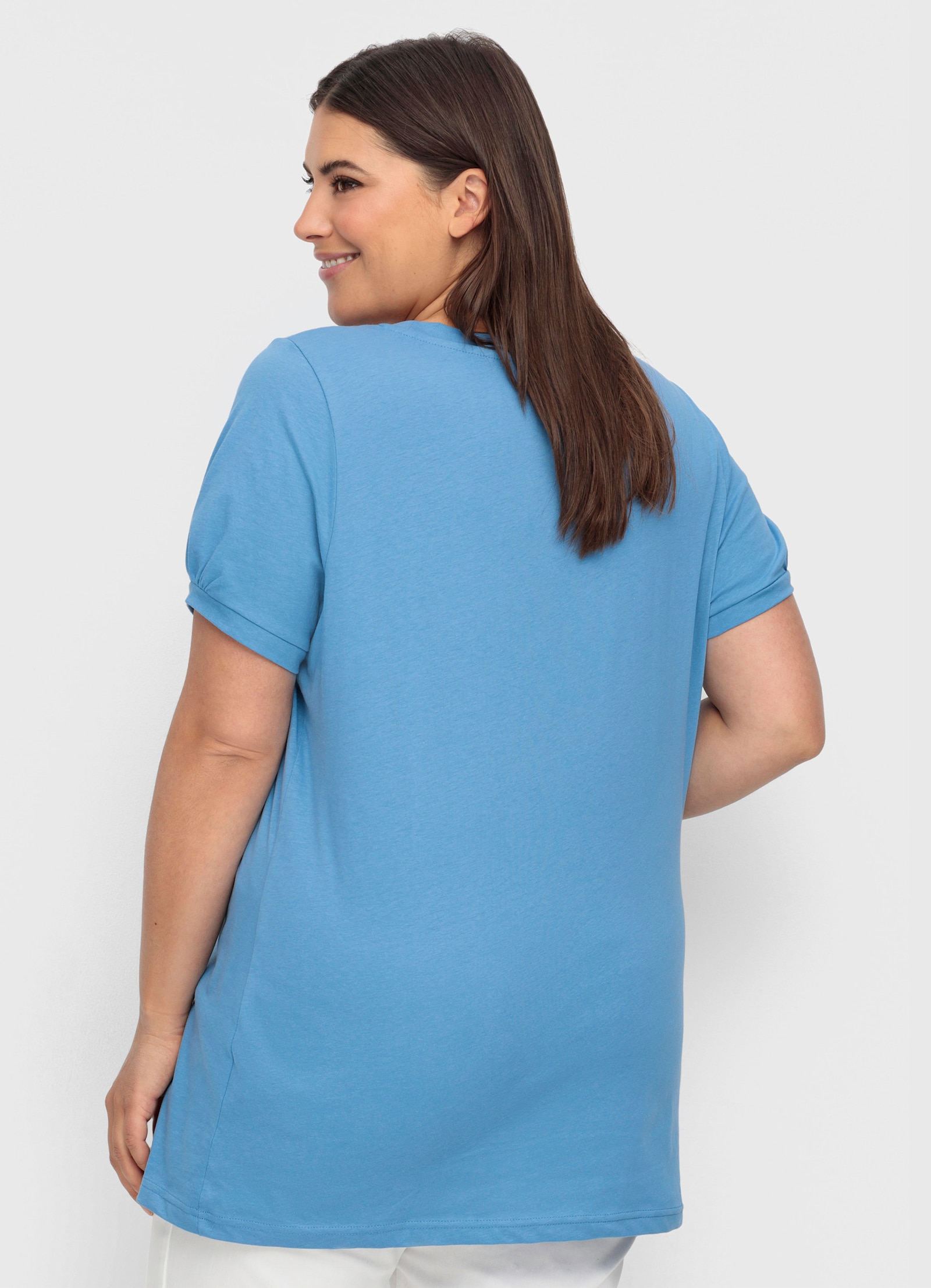 Longshirt mit gerafftem Ausschnitt - mittelblau