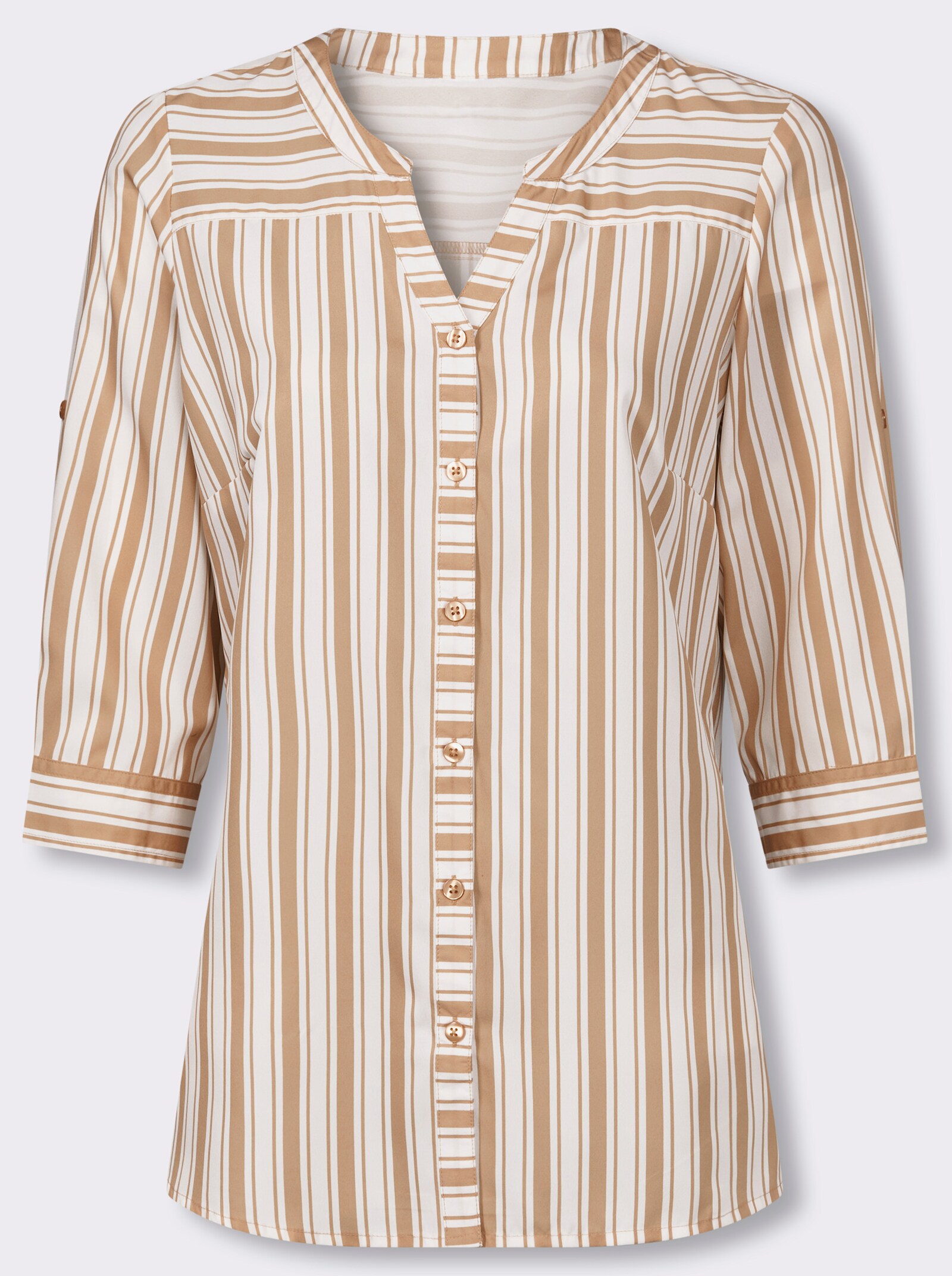 Longbluse mit vertikalem Streifenmuster - camel-weiß-gestreift