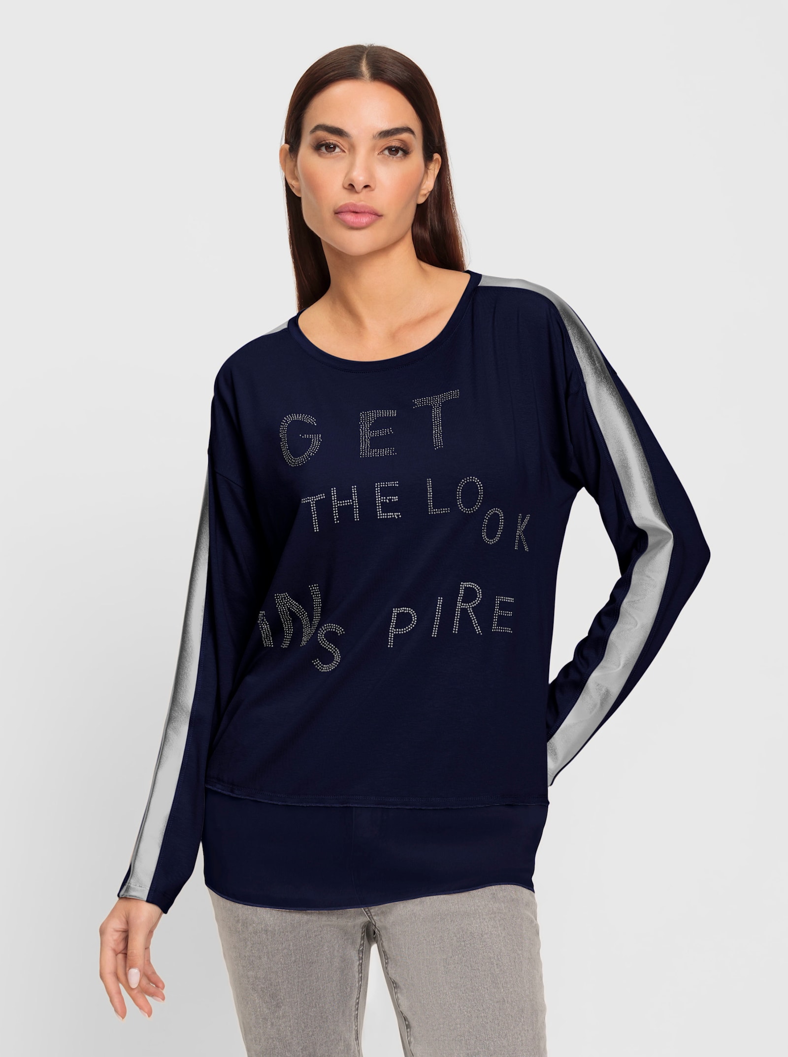 heine Shirt met lange mouwen en glanzende streep - marine