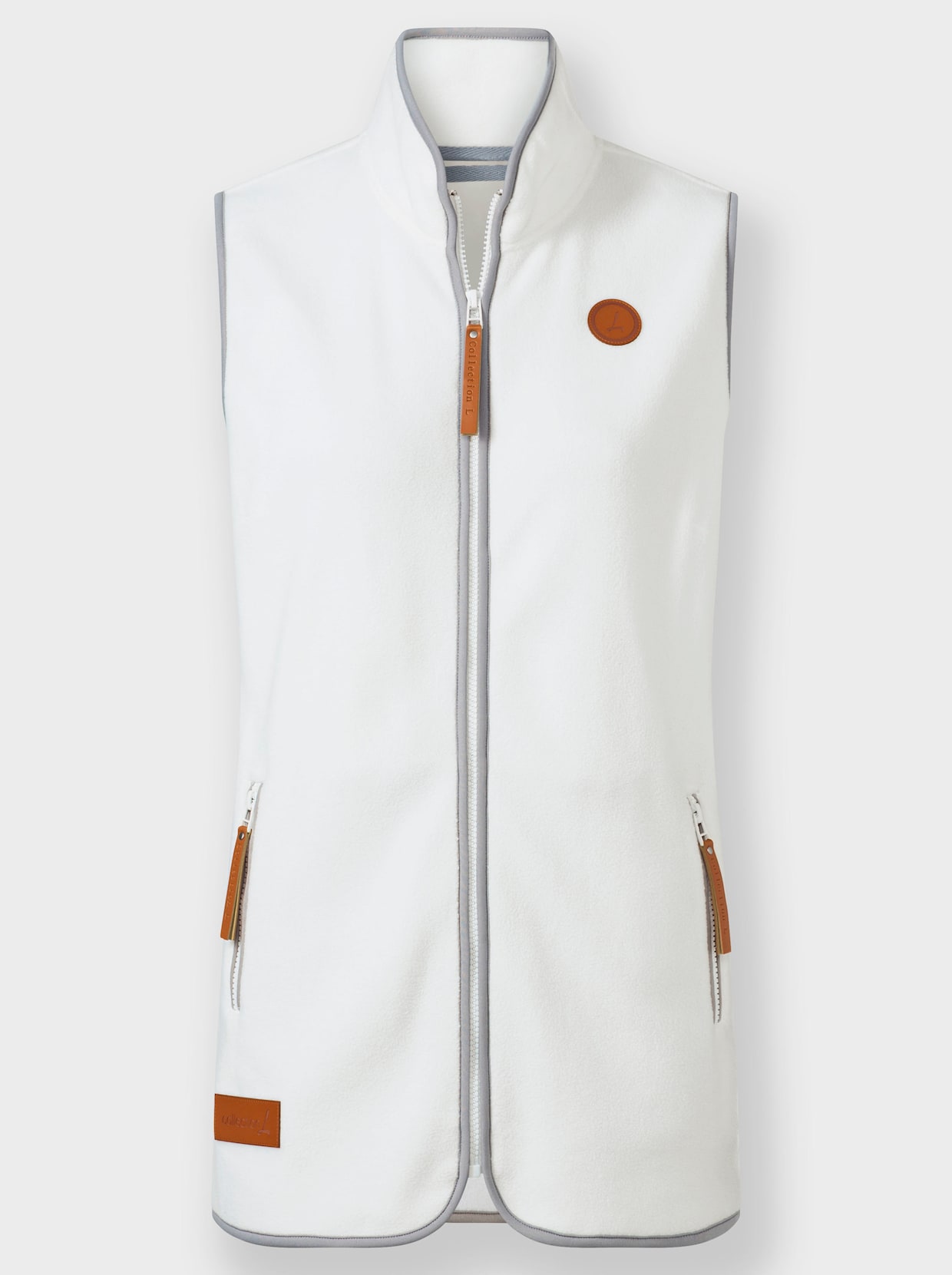 Fleeceweste mit Kontrastpaspeln - ecru