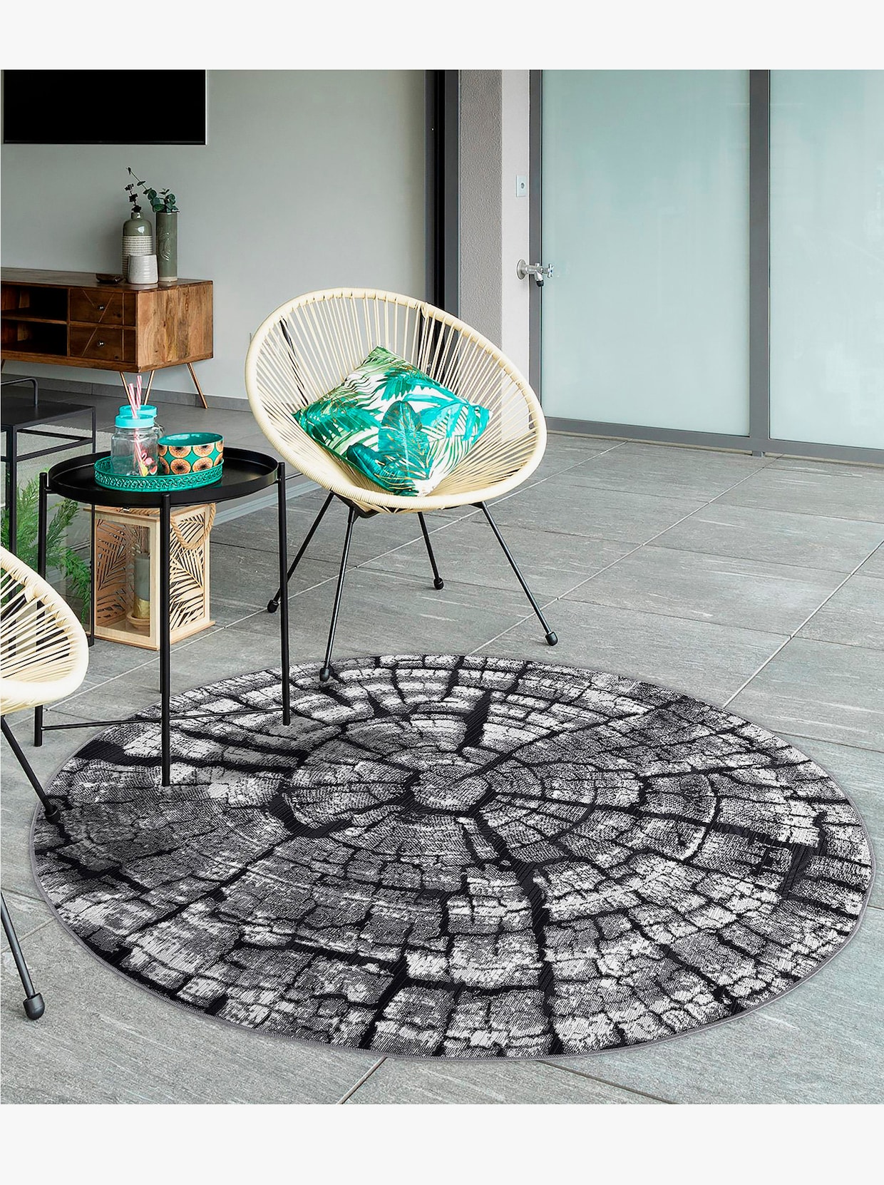 Theko Teppich - grau-gemustert