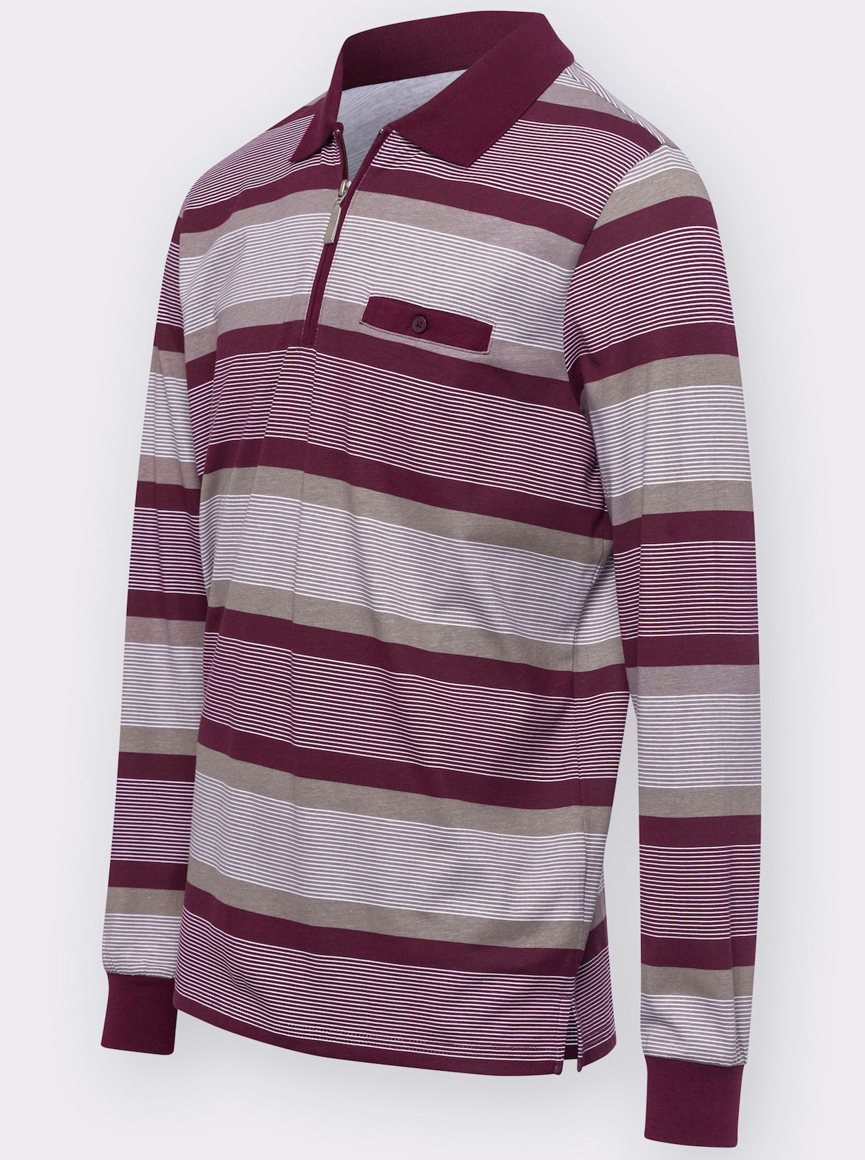 Poloshirt - burgund-taupe-gestreift