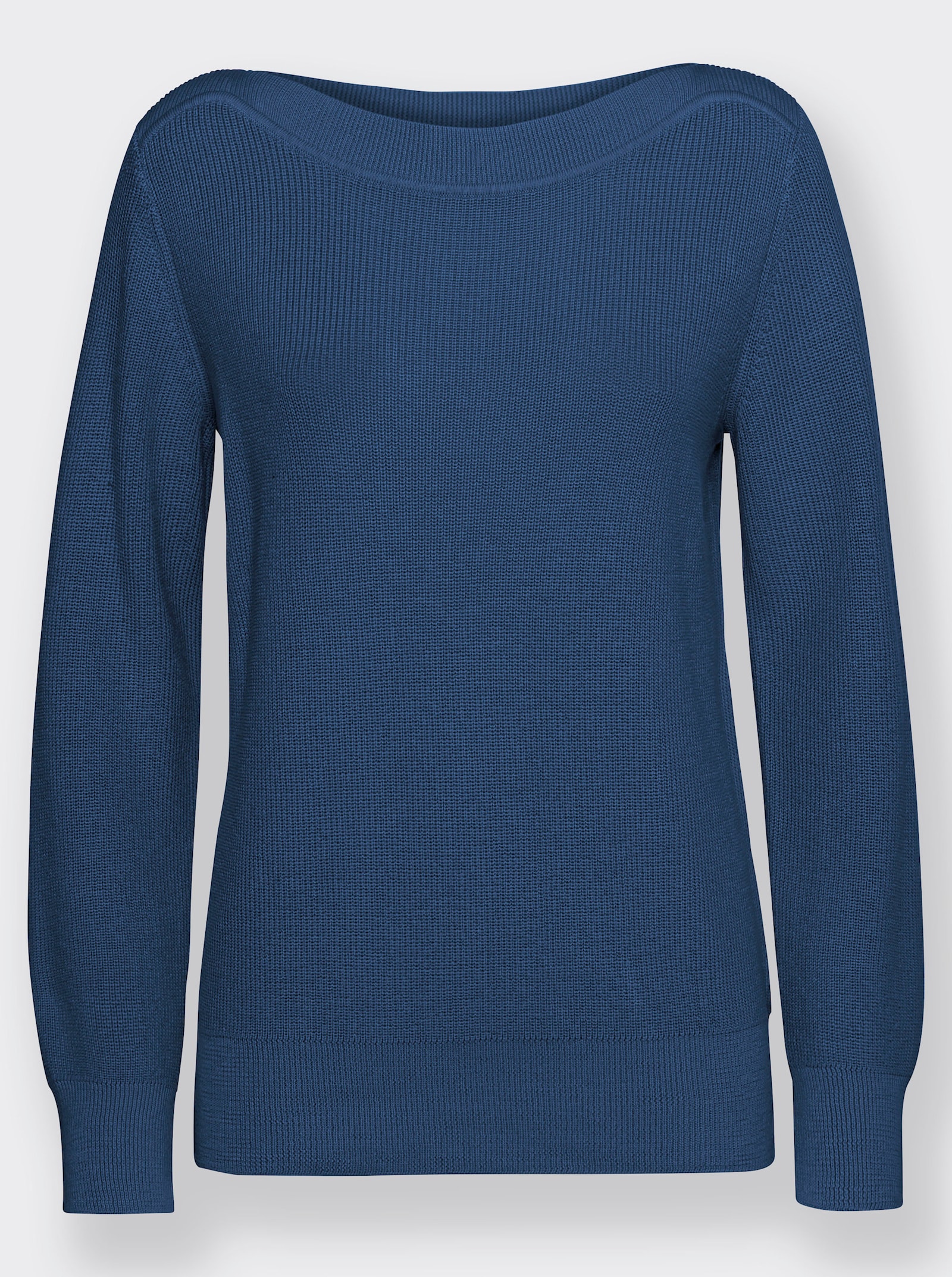 Strickpullover in Ripp-Optik - jeansblau