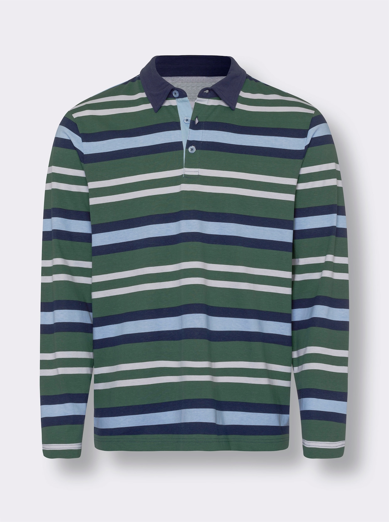 Poloshirt met lange mouwen - mos-ijsblauw gestreept