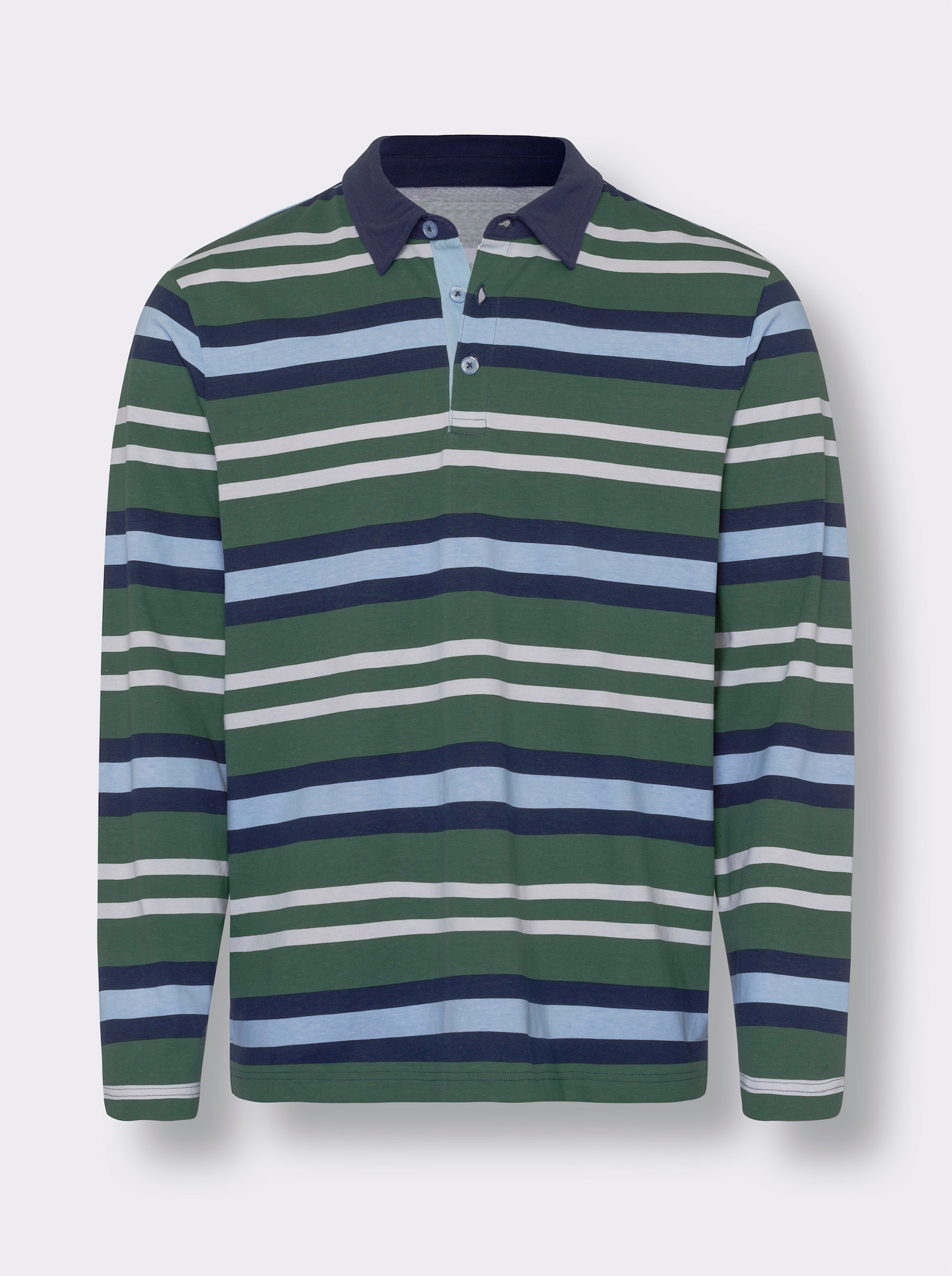 Poloshirt met lange mouwen en streepjeslook - mos-ijsblauw gestreept