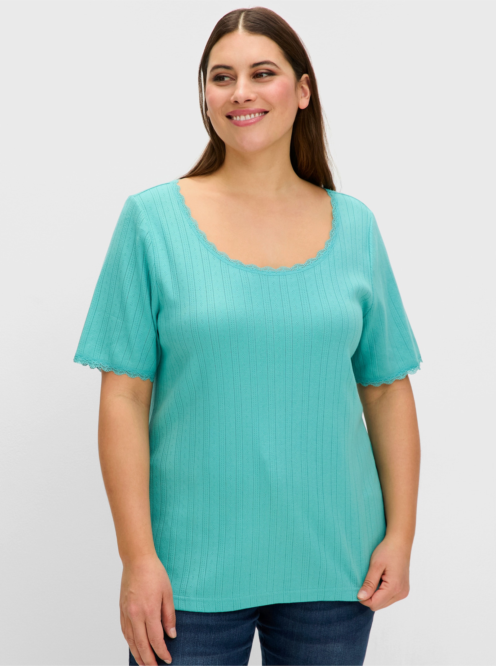 sheego Geribd shirt met kanten randen - oceaan