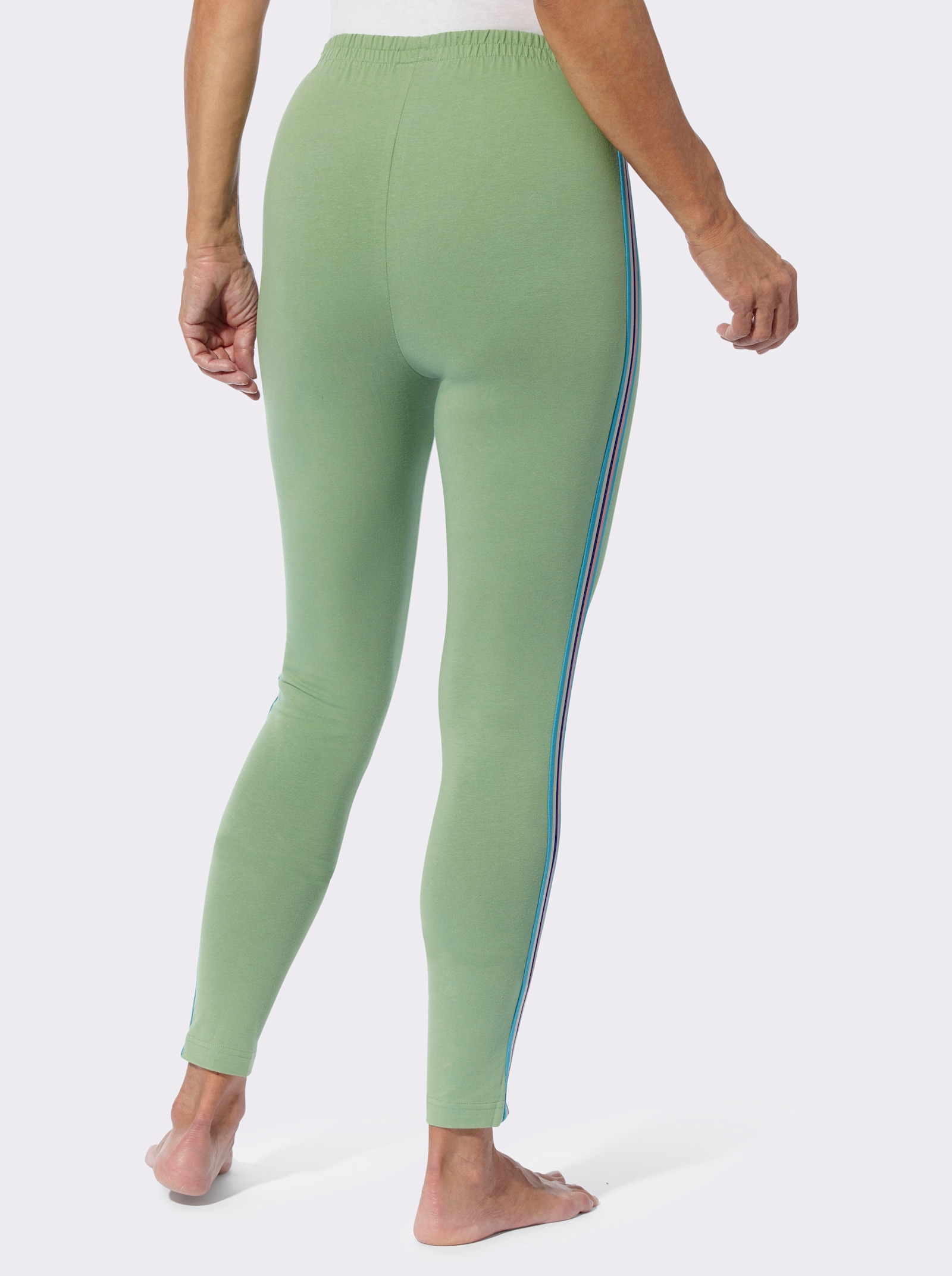 Leggings med randigt band - eukalyptus