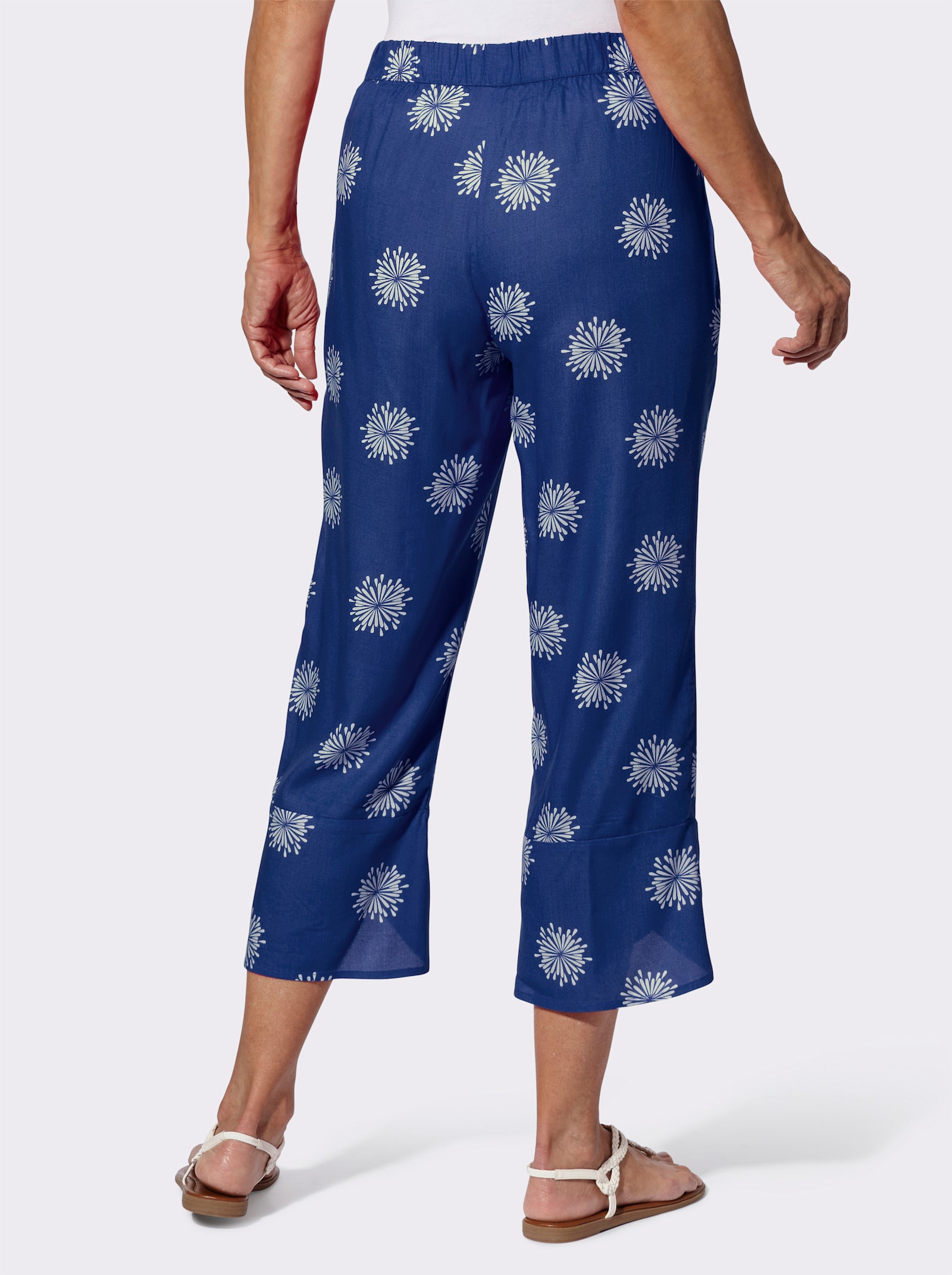 7/8 kalhoty s překříženým dolním lemem - královská modrá-bílá-potisk