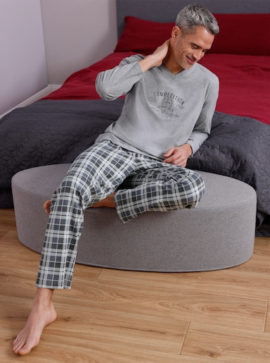 Comte Schlafanzug mit Motivdruck - hellgrau-anthrazit-kariert