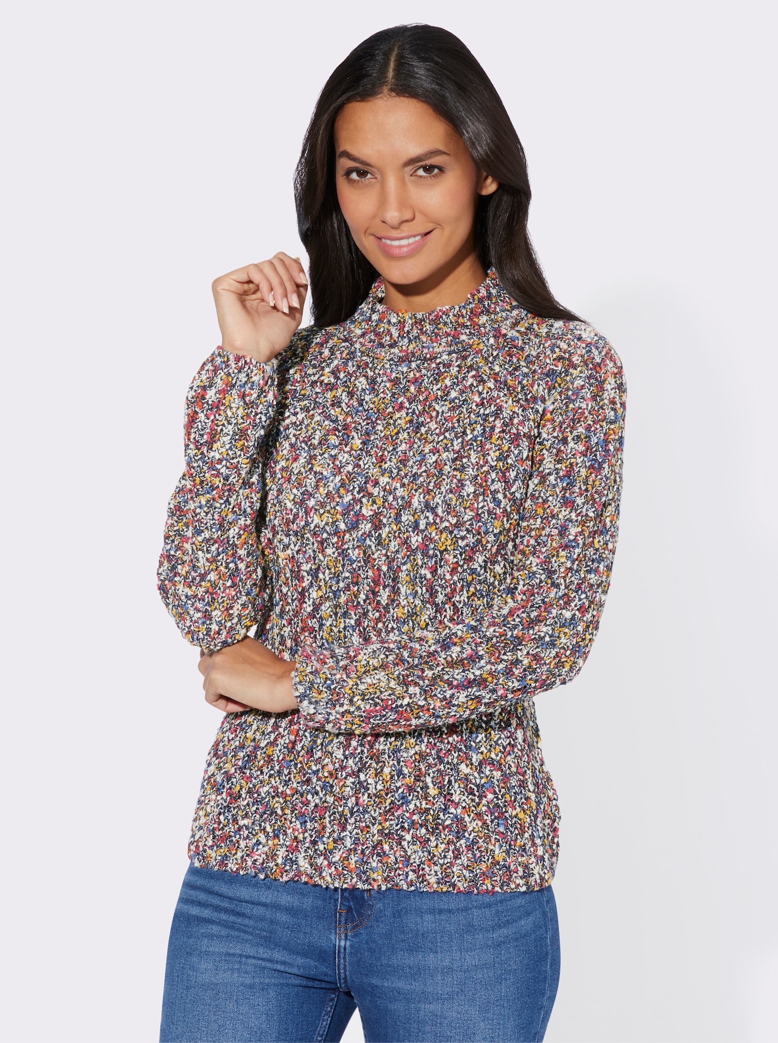 Pullover met opstaande kraag van meerkleurig garen - nachtblauw gemêleerd