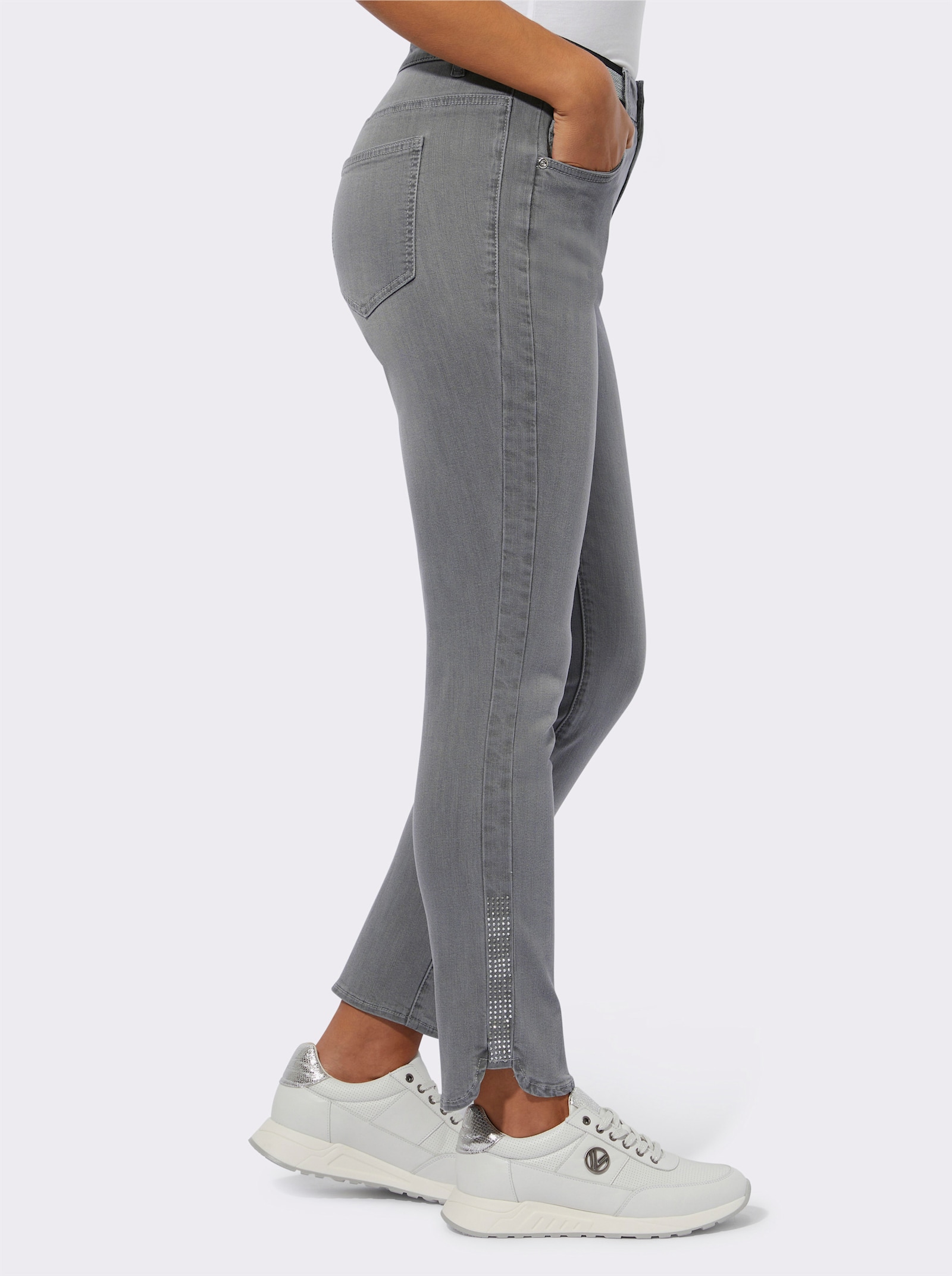 7/8-Jeans mit Ziersteinchen - light grey-denim