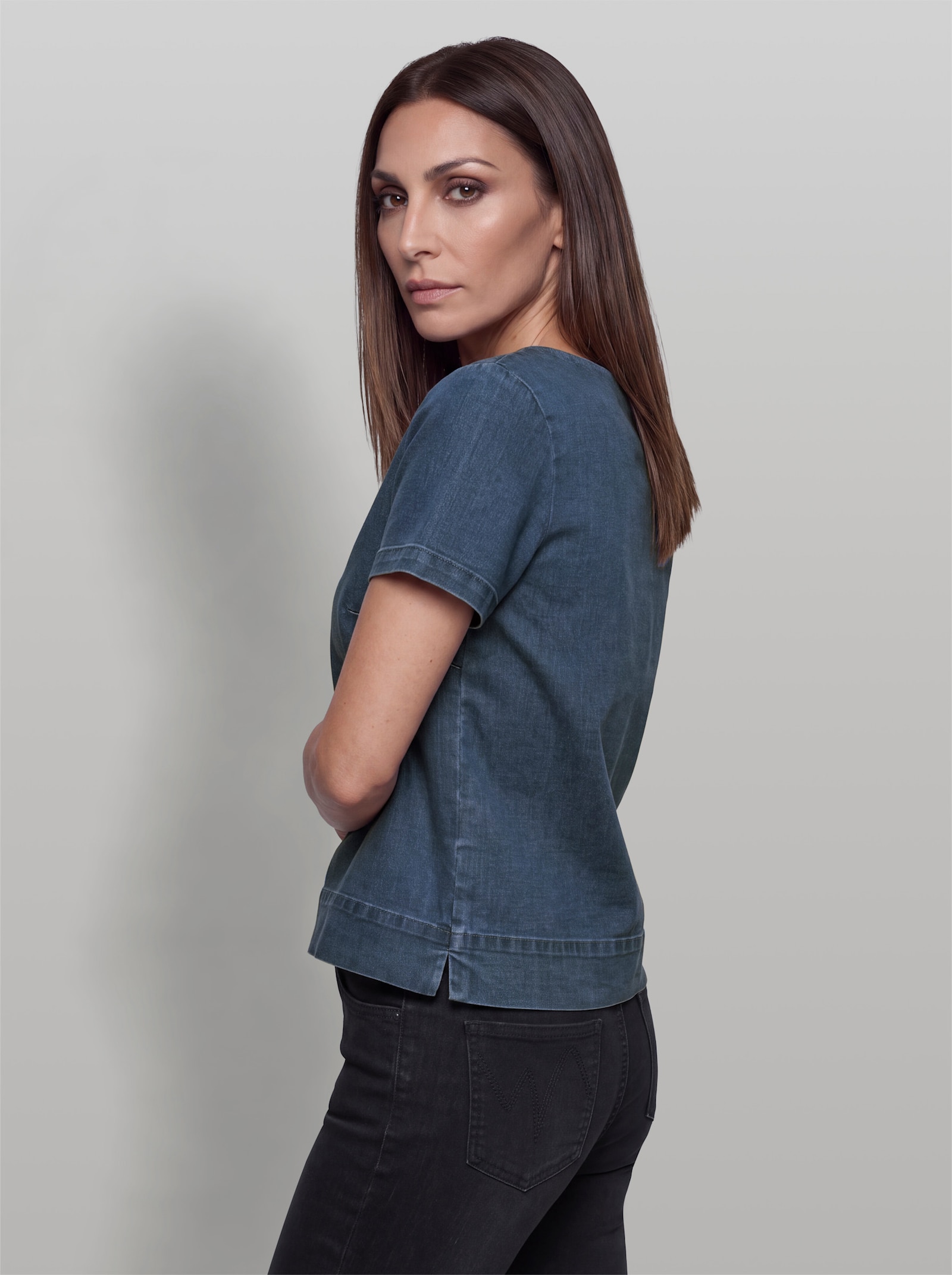 heine Kurzarm-Bluse mit Seitenschlitzen - blue-bleached