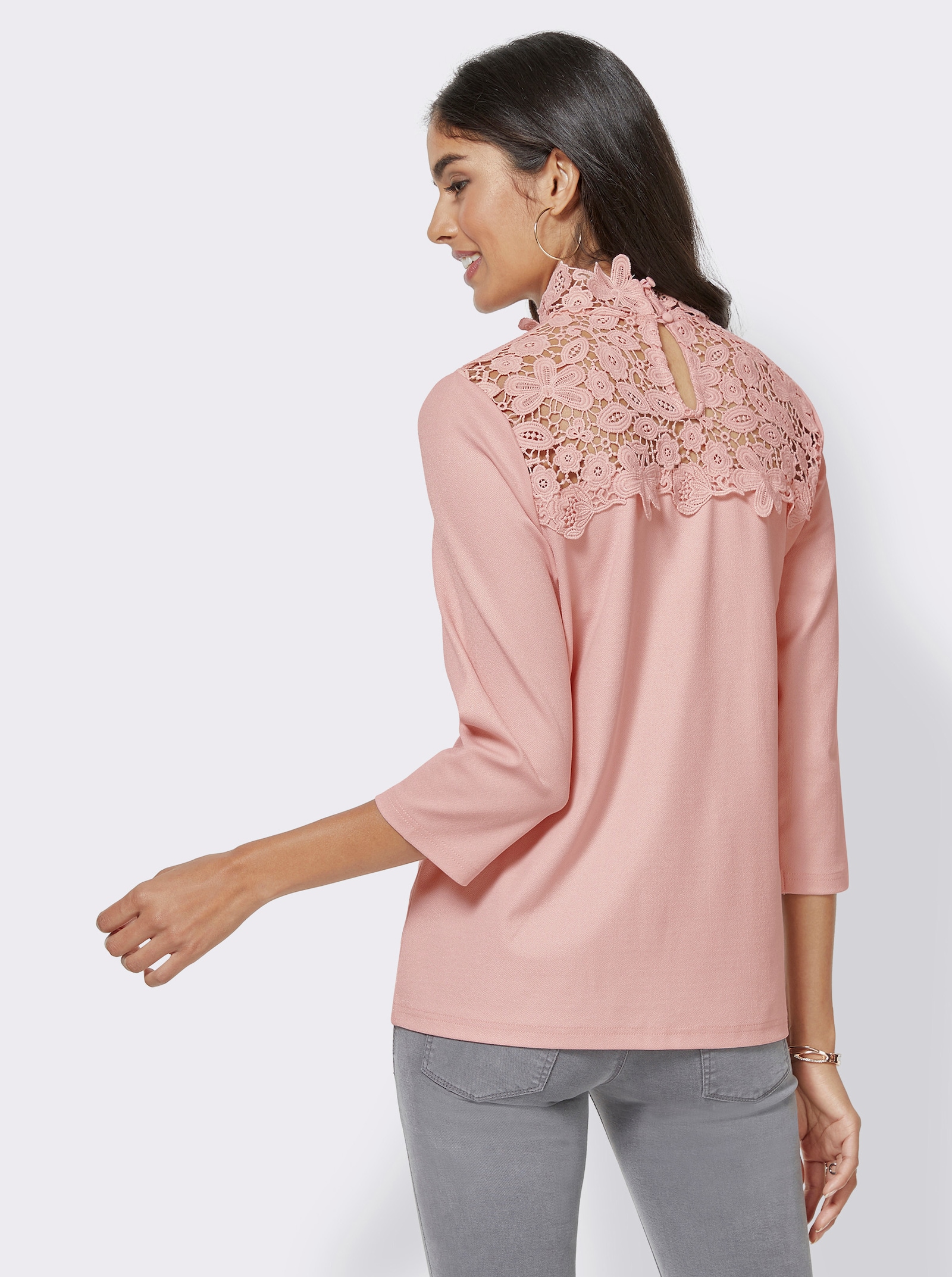 Kanten shirt met opstaande kraag - roze