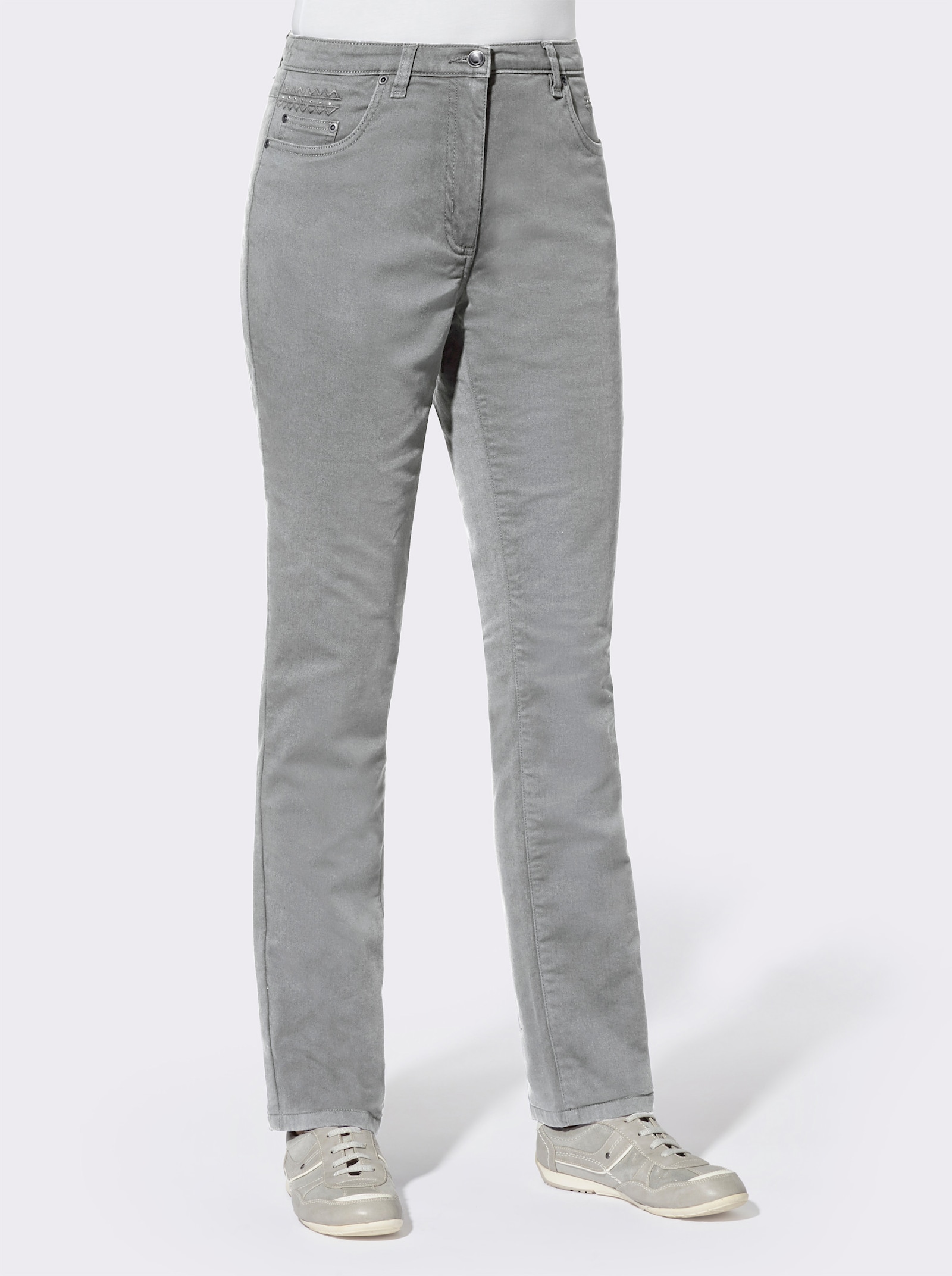 Jeans mit Metallplättchen-Deko - steingrau