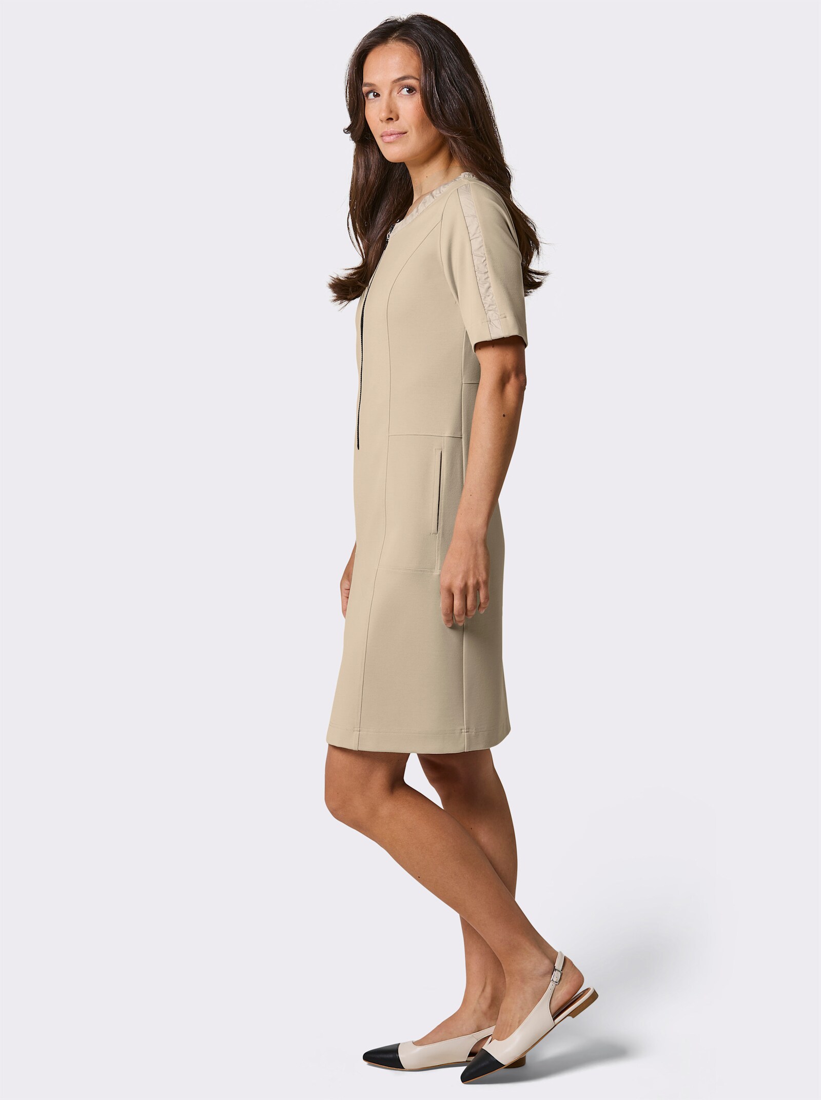 CREATION L PREMIUM Jerseykleid mit Raffungen - sand