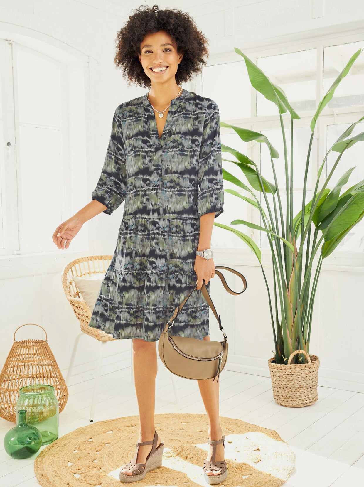 Linea Tesini Druck-Kleid - schilf-jade-bedruckt