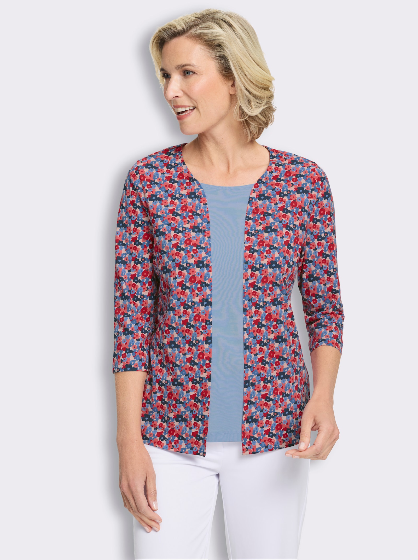 2-in-1-Shirt aus reiner Baumwolle - dunkelblau-rot-bedruckt