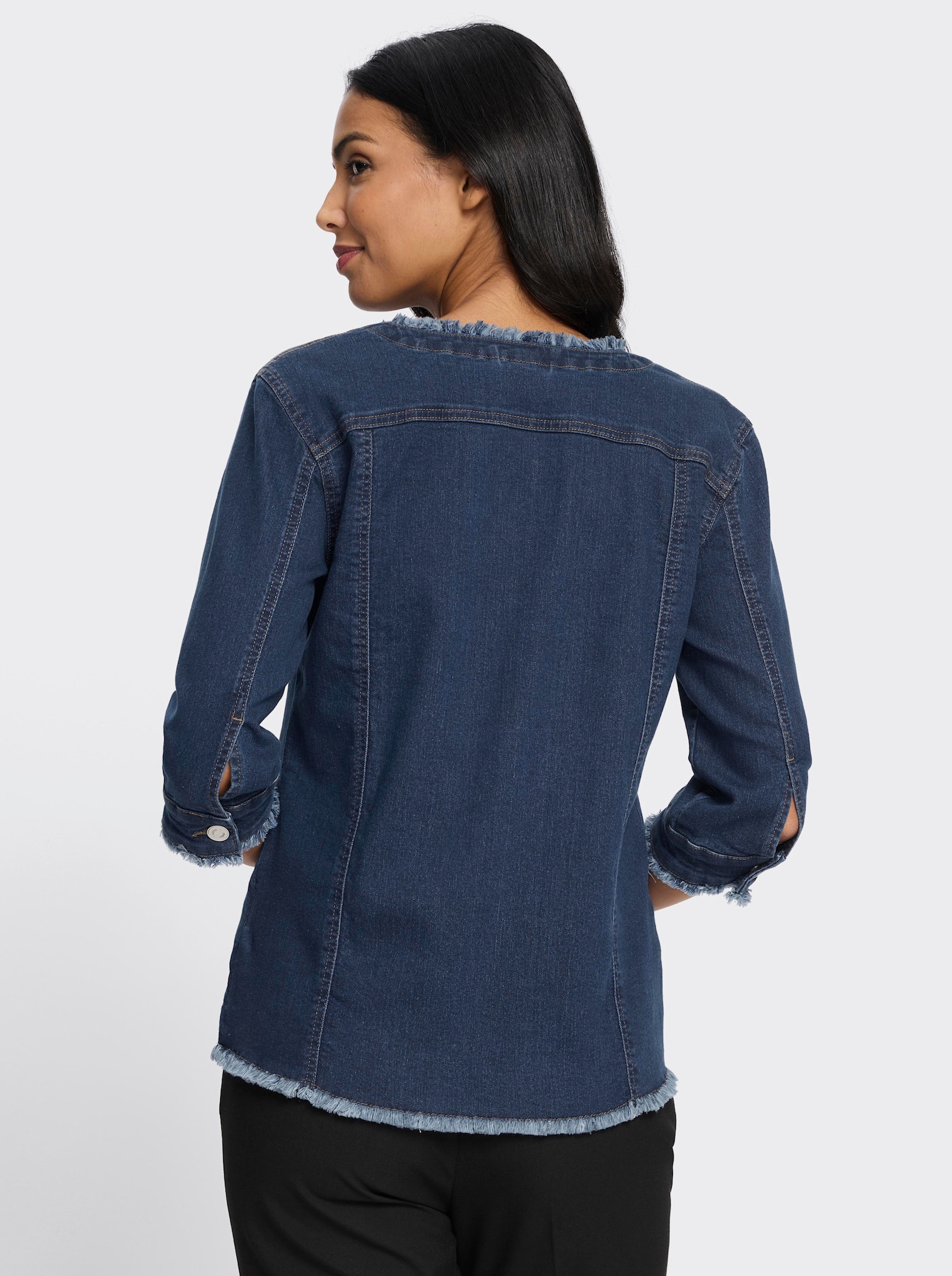 Jeansjacke mit Fransen - blue-stone-washed