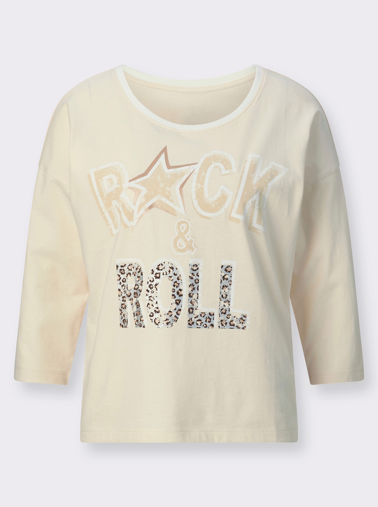 Shirt met 3/4-mouw - champagne/zand bedrukt