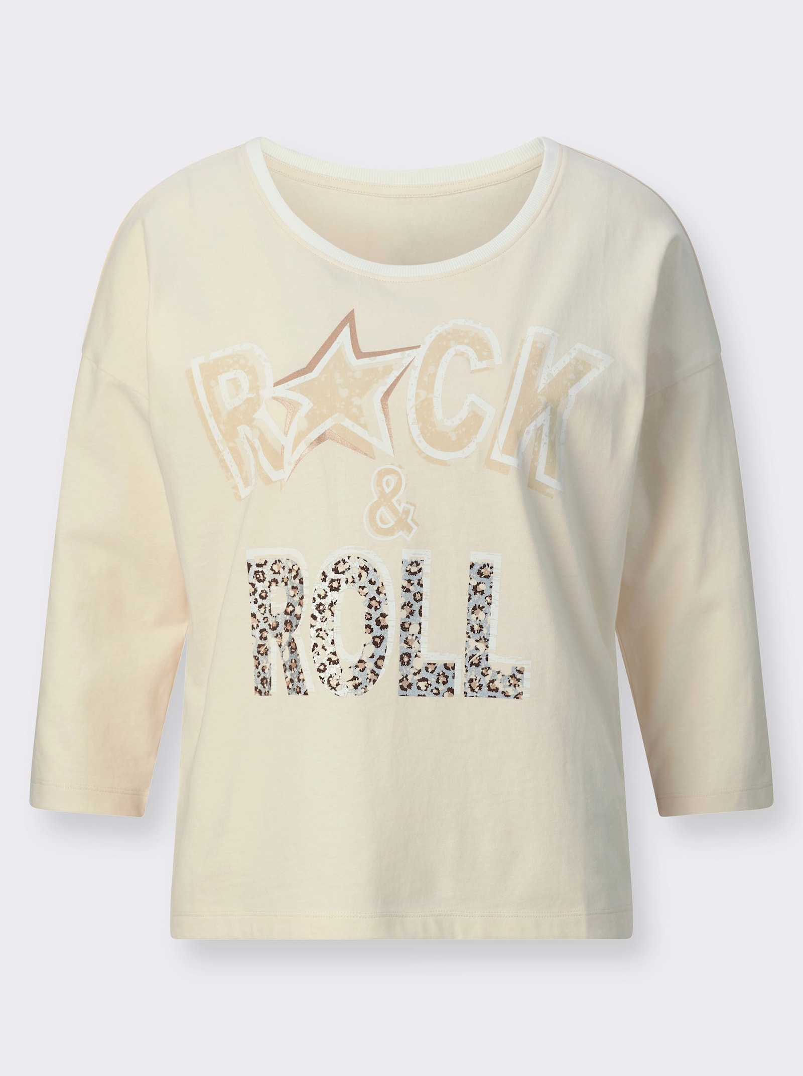 3/4-Arm-Shirt mit glänzendem Schriftzug - champagner-sand-bedruckt