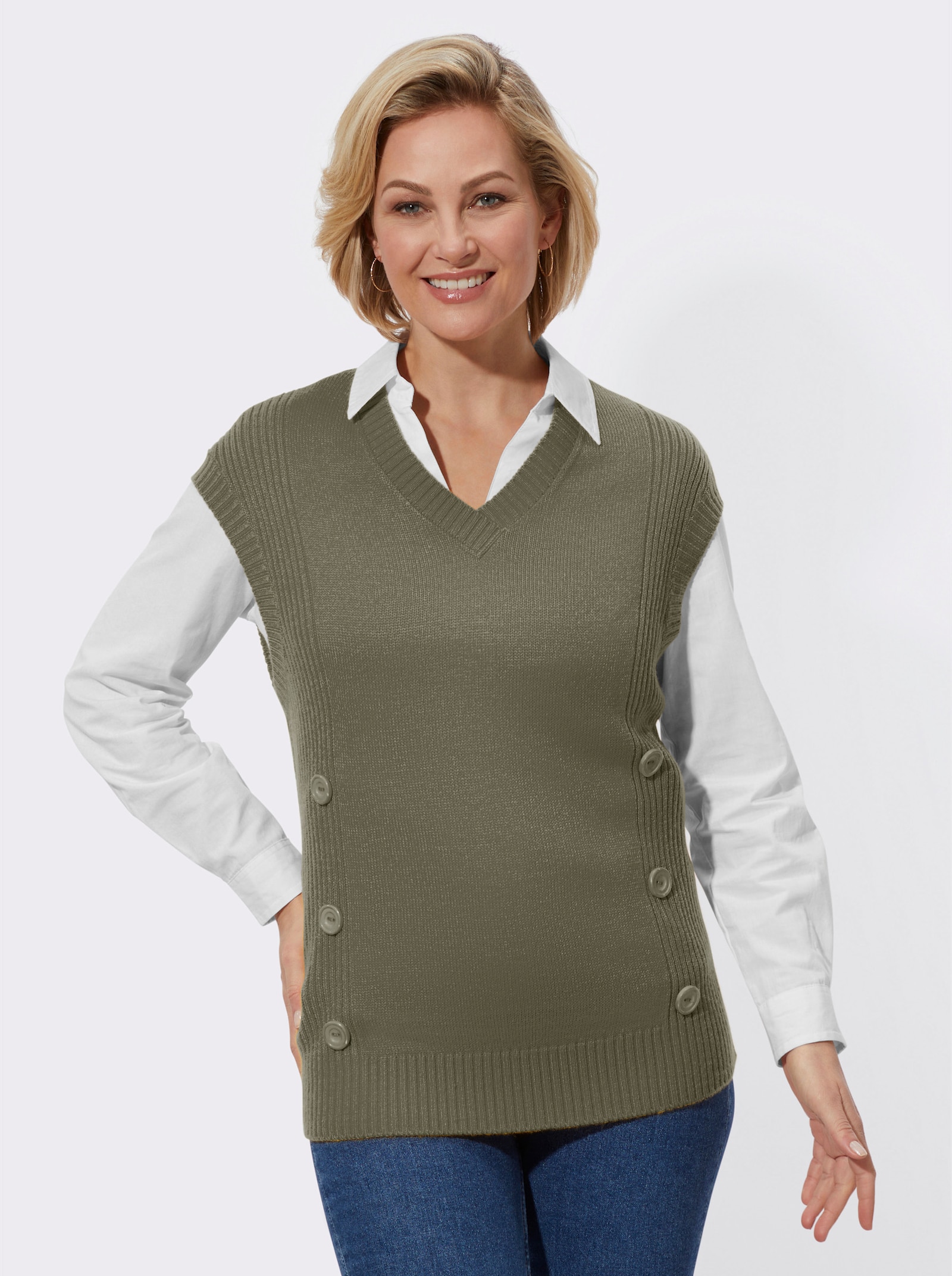 Pullunder mit V-Ausschnitt - khaki