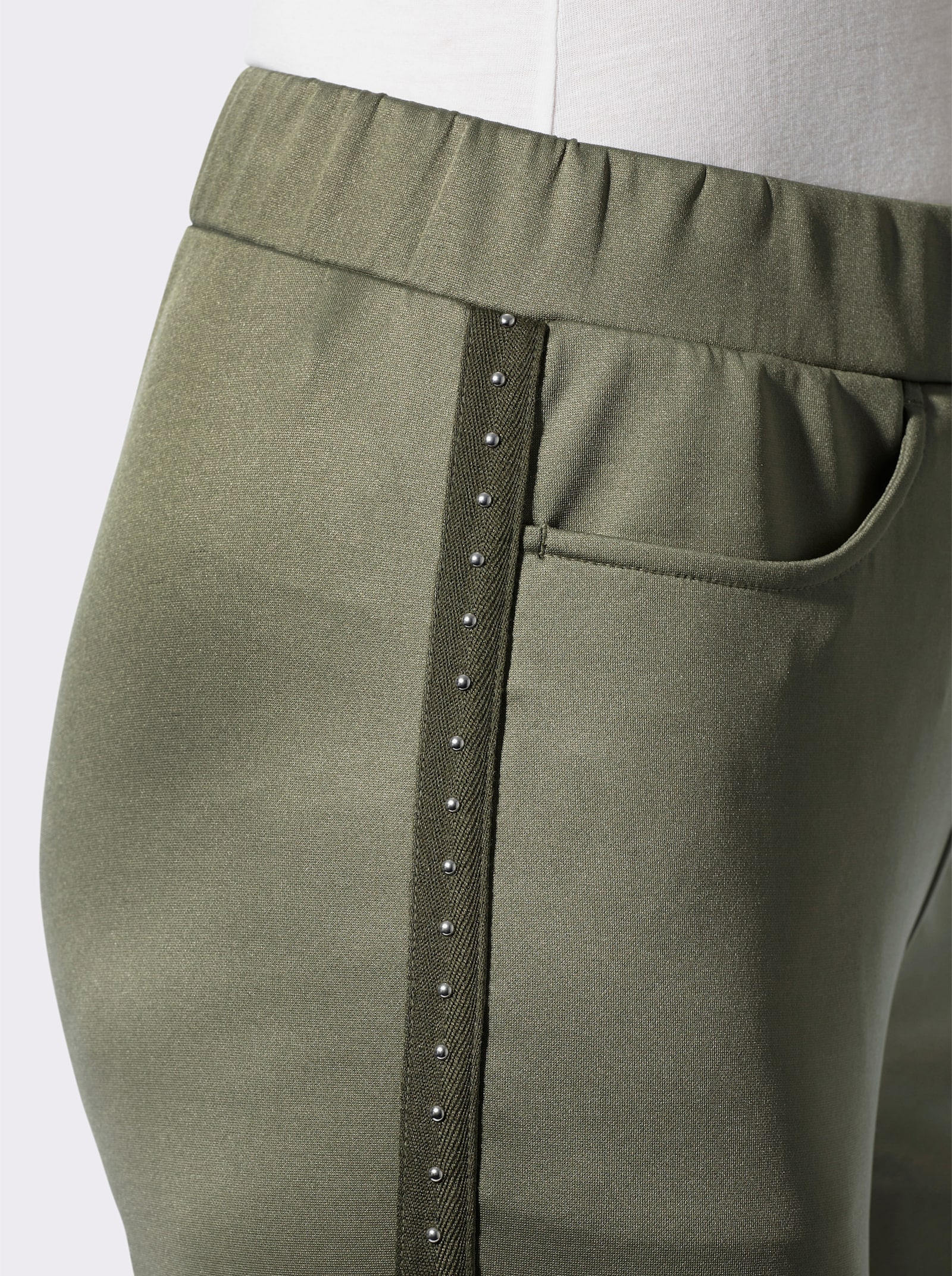 Jerseyhose mit Zierband an den Seitennähten - khaki