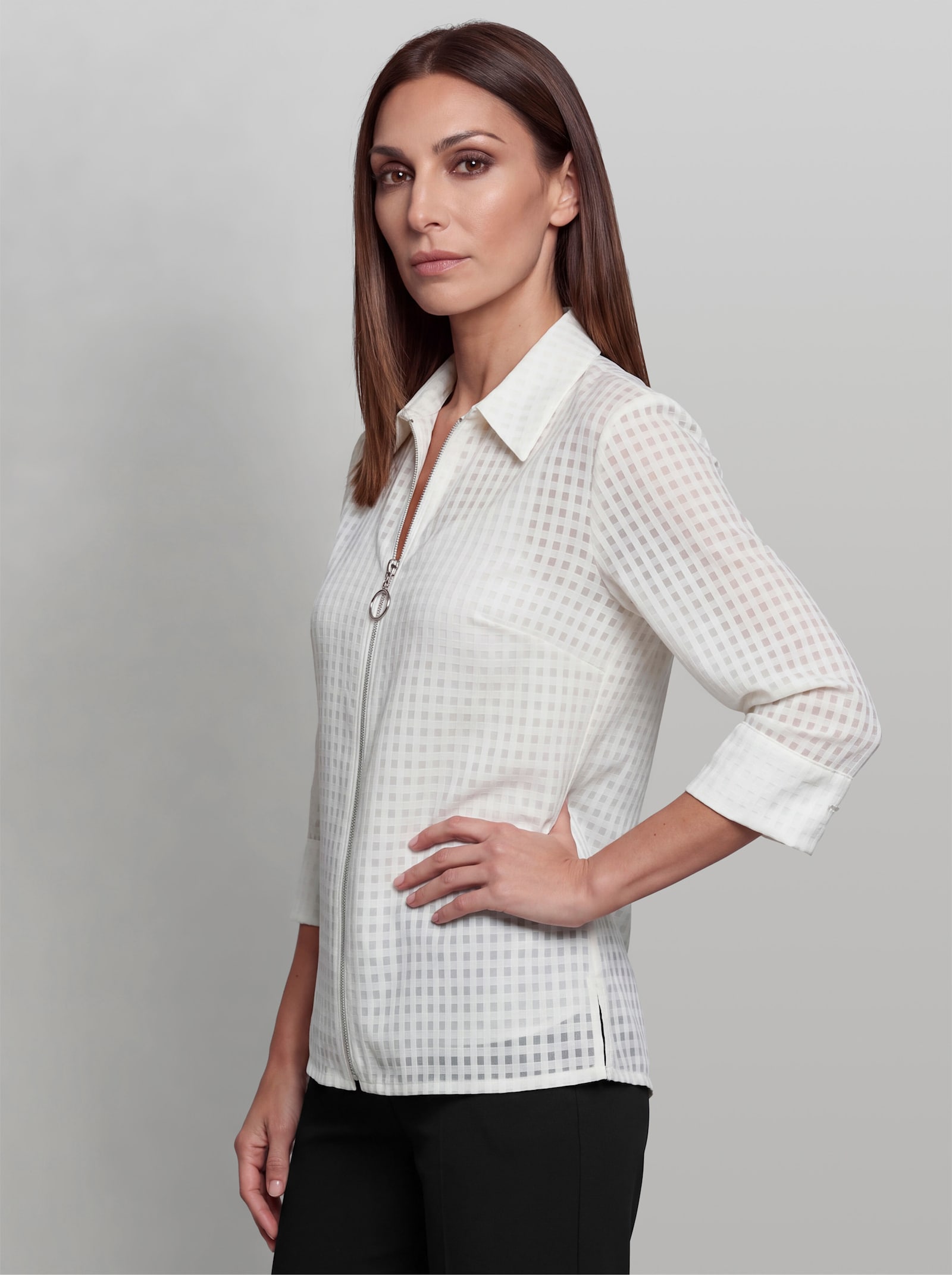 heine Blusenjacke mit Karo-Muster - ecru