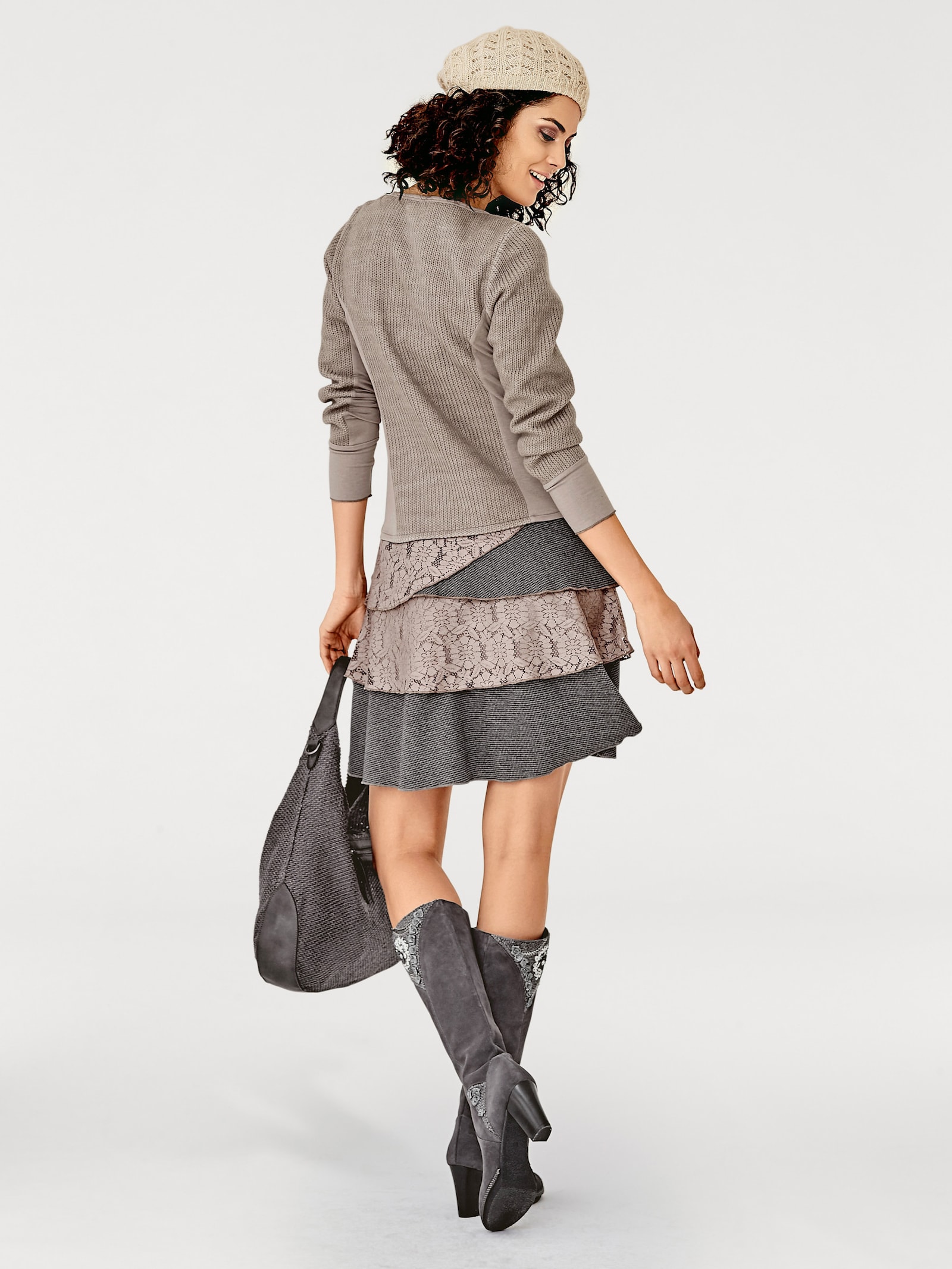 heine Jerseykleid in Material-Mix - taupe