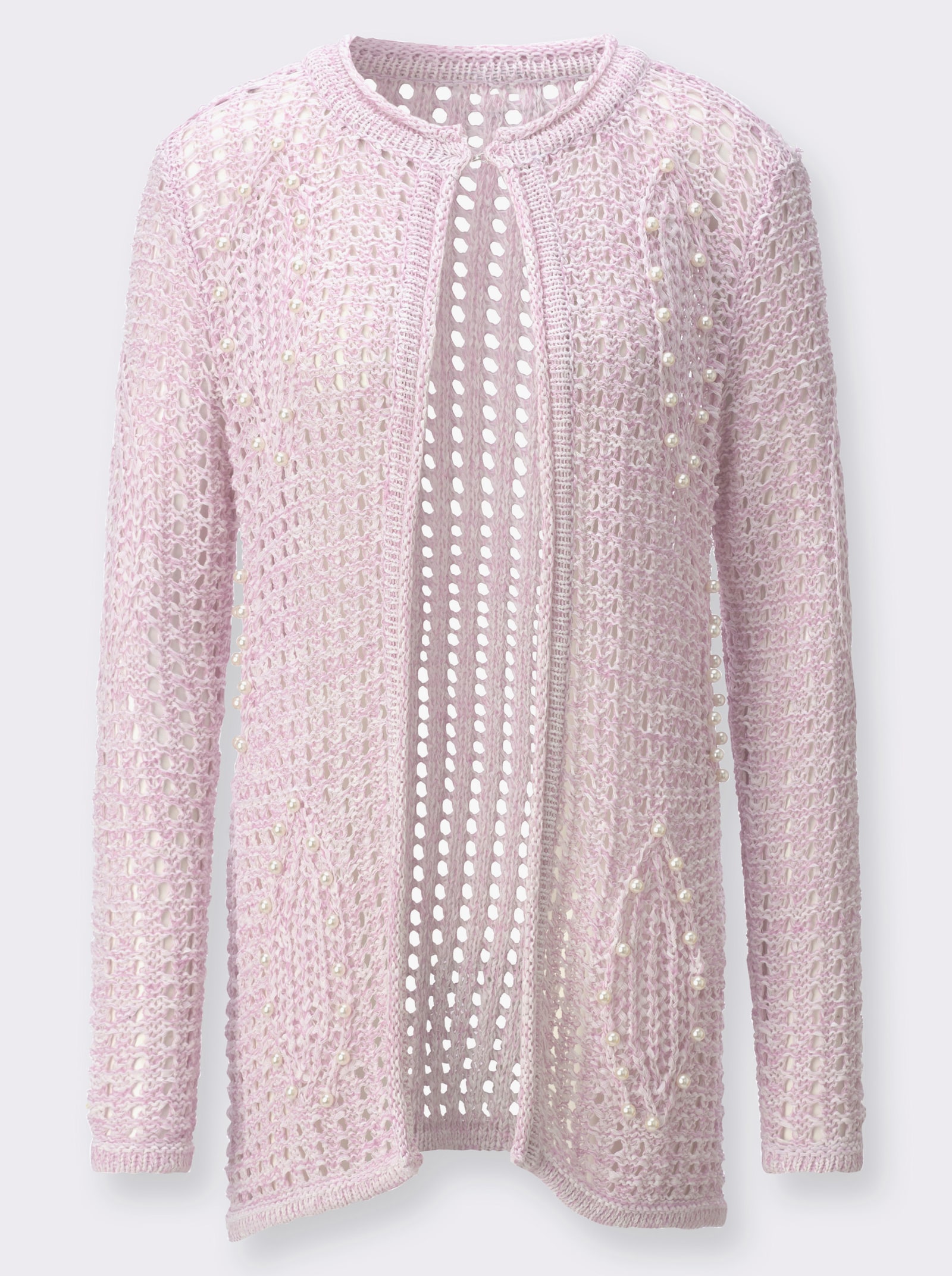 Longstrickjacke mit Hakenverschluss - ecru-orchidee-meliert