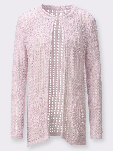 Longstrickjacke mit Hakenverschluss - ecru-orchidee-meliert