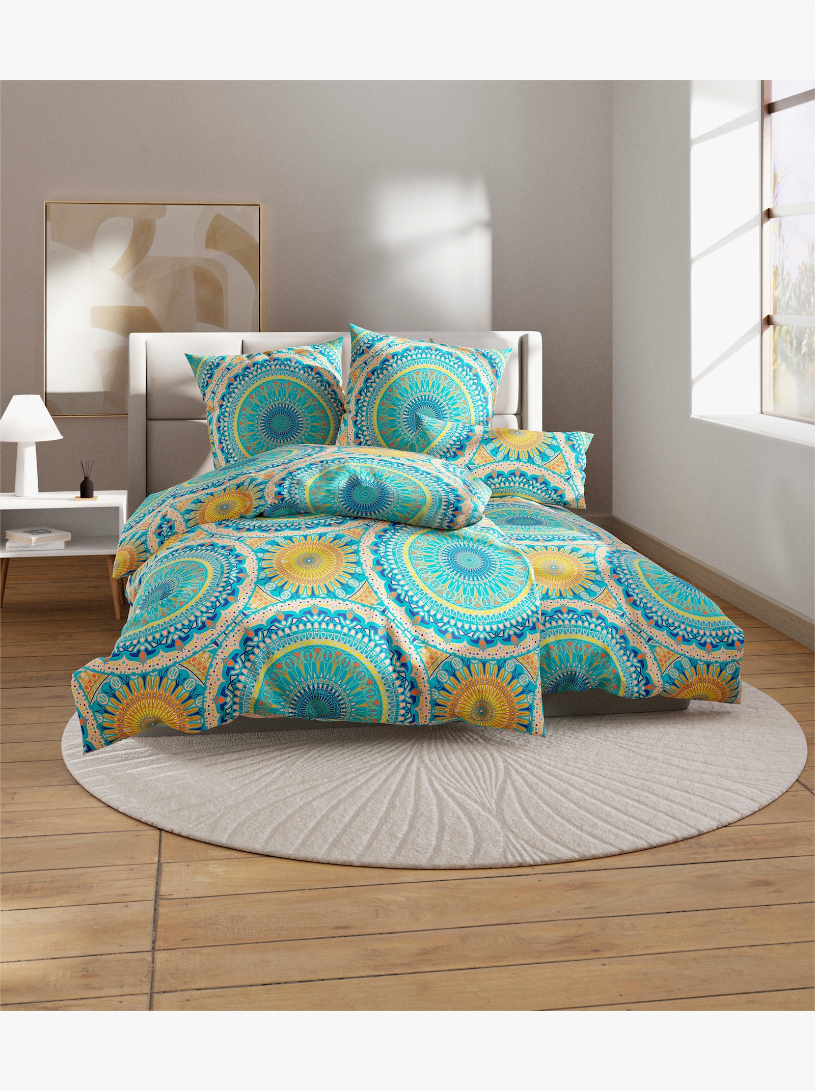 wäschepur Bettwäsche - türkis-ocker-bedruckt