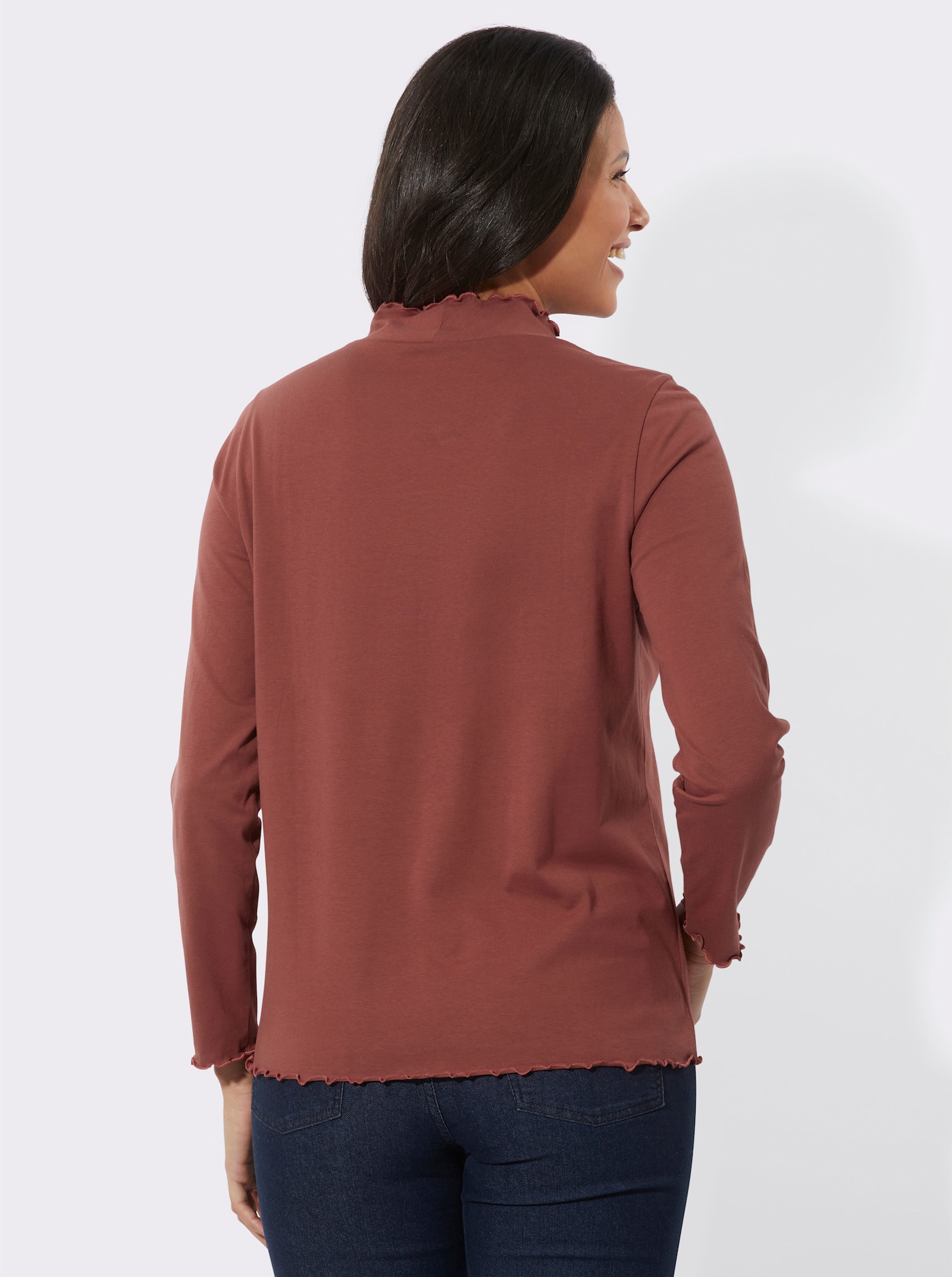 Shirt met opstaande kraag en golvende boorden - roodbruin