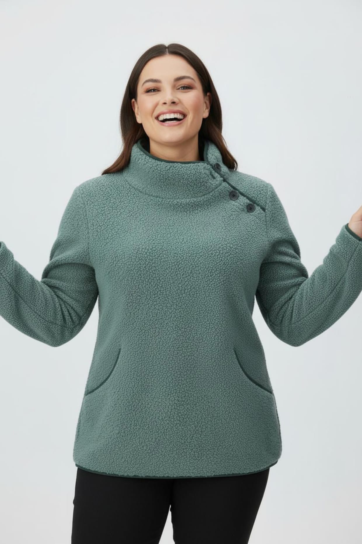 Fleeceshirt mit Kontrastpaspeln - jade