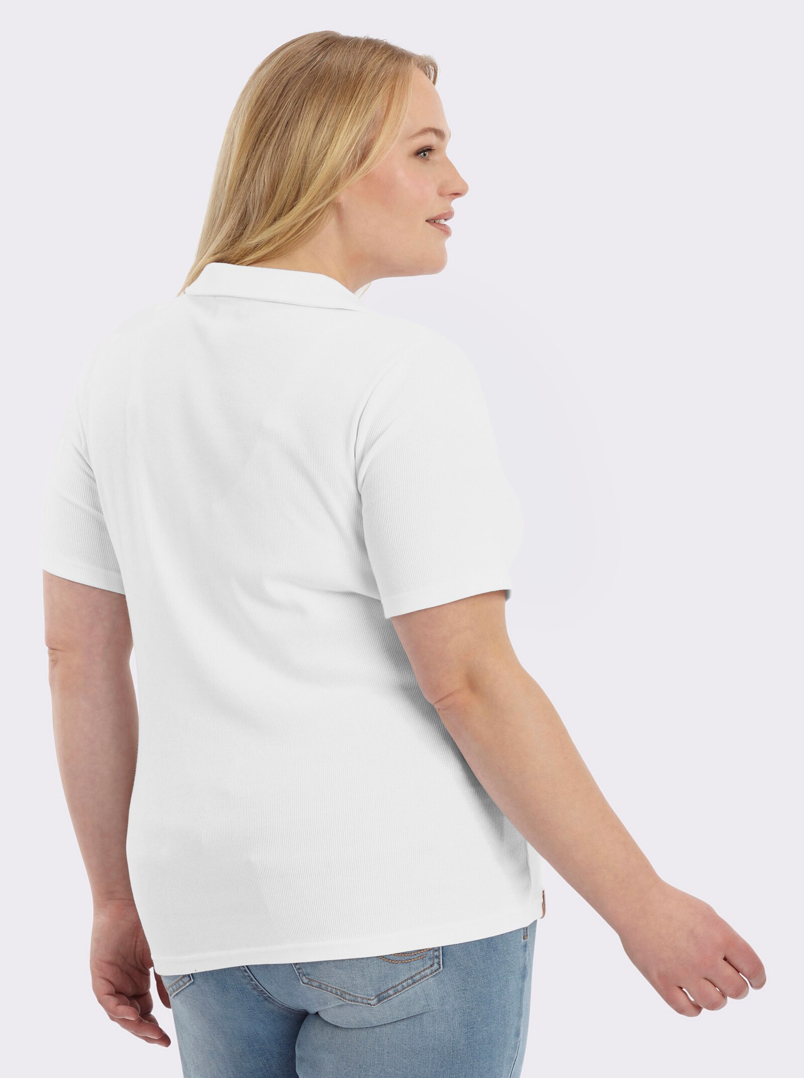 Poloshirt mit Ösen-Verzierung - weiß
